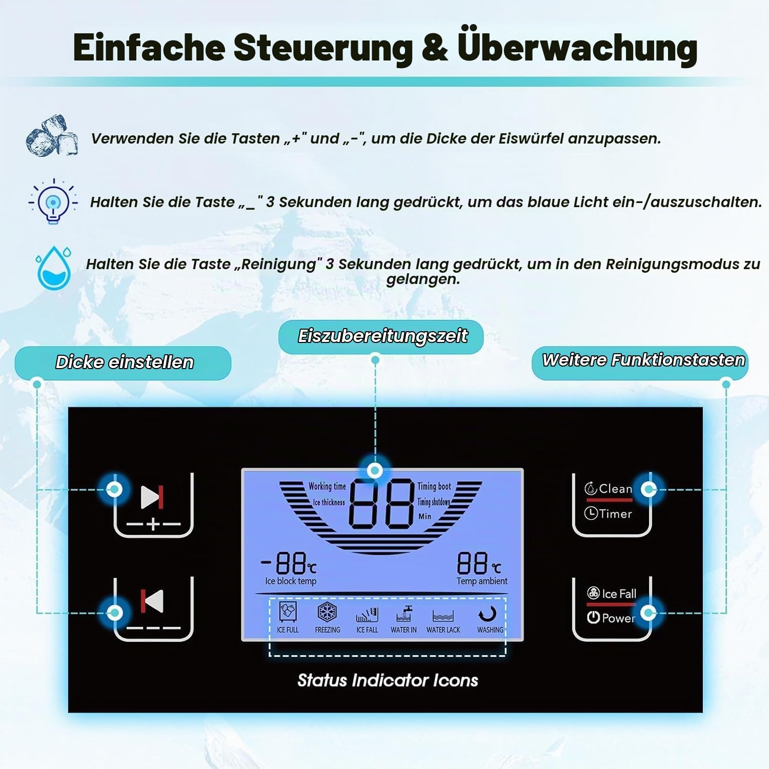GSE Gewerbliche Eiswürfelmaschinee, 68 kg/24h eiswürfel Profi Vollautomatischer Iice maker, Freistehende Eismaschin mit Timer, für Restaurant, Bar, Café, Haushalt, Getränkeläden, große Feiern