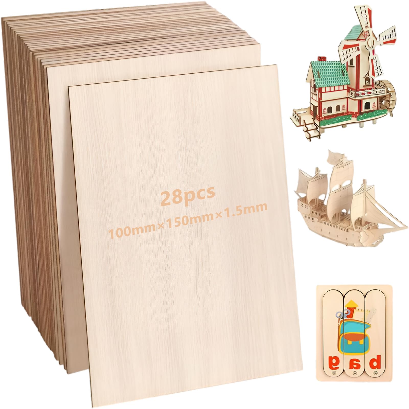 28 Stück Sperrholzplatte 15x10cm 1,5mm Holzplatten zum Basteln | Balsaholz Platten Paulownia Furnierholz Bastel Holzplatte für DIY Holzarbeiten Modellbau Laserprojekte Kunst Handwerk Gemälde