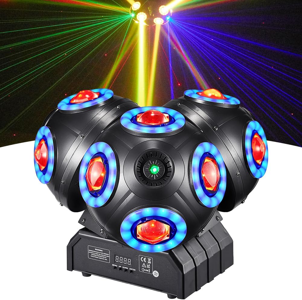 Moving Head DJ Light, WorldLite Stage Moving 3 Heads Light 12 x15W Led Beam Infinite Rotation With Colorful Halo And RGB Starry, Sound Activated & DMX for DJ Stage Lighting Party Disco Club Bar Lights