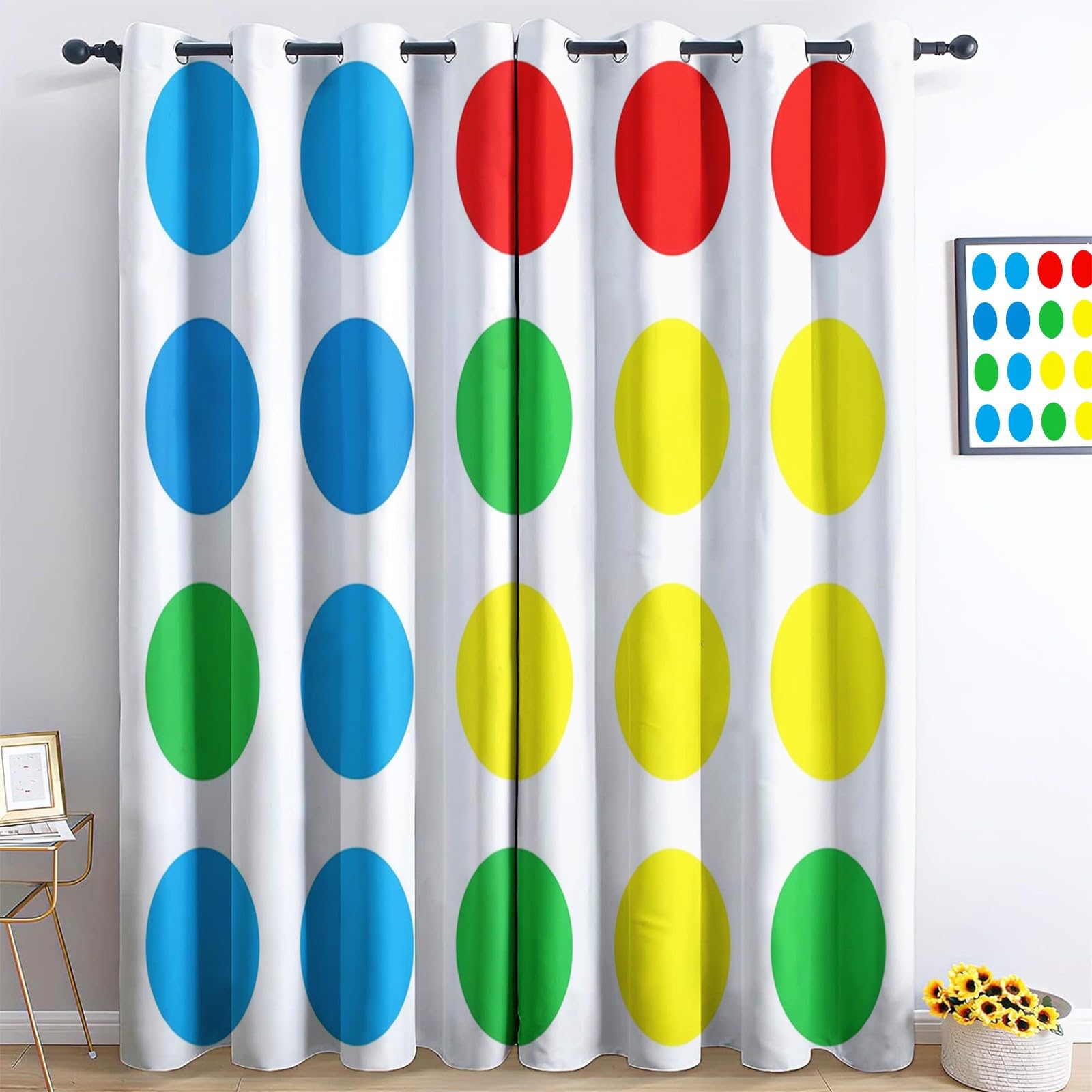Tende Oscuranti 2 Pezzi Punti Colorati L140 x A245cm Tende Camera Da Letto Moderna Con Occhielli, Tenda Termica Isolante, Stampa 3D Tenda Per Soggiorno Cameretta