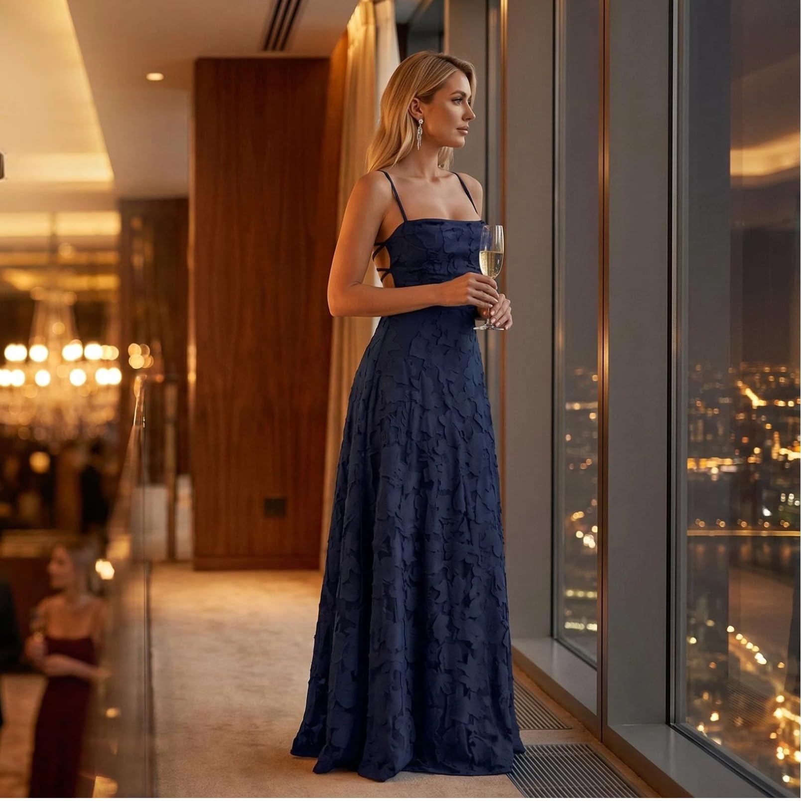 Robe de Bal Dentelle Longue Robe Demoiselle D'honneur Femme Florale Jacquard Chic et Elegante Maxi Dress Bretelles Spaghetti Mousseline Corset Dos Nu Fête Festive Cocktail Gala Ceremonie Mariage Robes