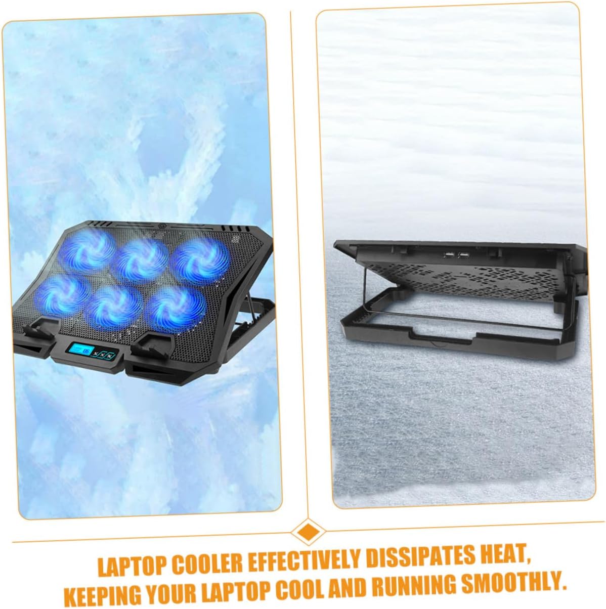 Laptop Cooling Pad 15.6 Inch with 6 Fans, Quiet USB Powered Laptop Cooler Stand for Gaming and Office Use, Adjustable Speed Blue LED Fan Cooling Base