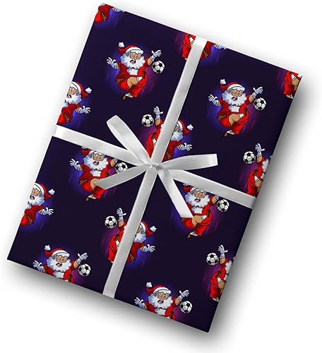 Miniatura 5 de Divertido papel de regalo de fútbol de Papá Noel de Navidad regalo de futsal rollo de 12 pies x 30 pulgadas
