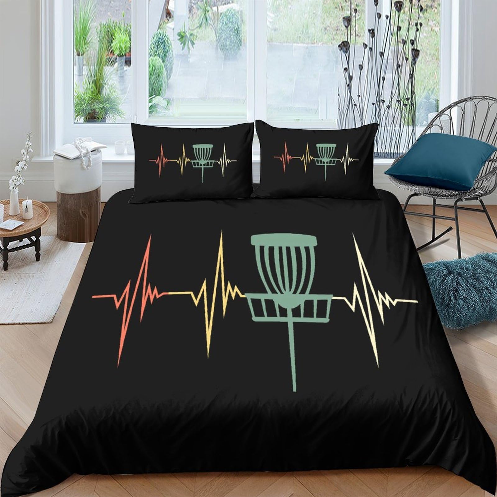 Disc Golf Heart beat Bettbezug Mikrofaser das dreiteilige 3D-Gedruckter Zip Verschluss Sporty Graphic Bettdeckenbezug Hautfreundlich mit Kissenbezügen for Kinder Super König（260x220cm）