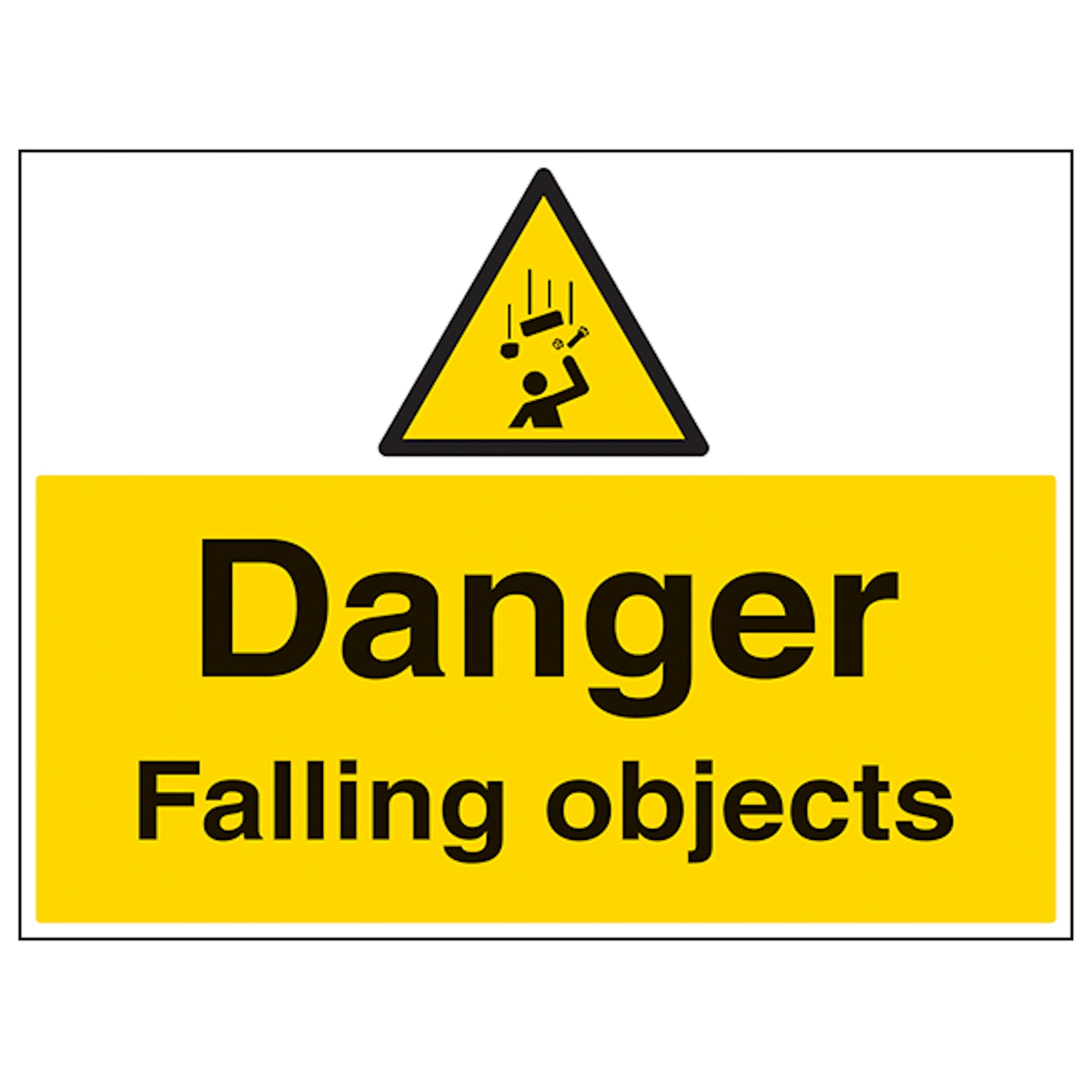 V Safety Danger Falling Objects - Large Landscape 400 x 300 mm - Glow In The Dark 1mm Rigid Plastic Safety Sign