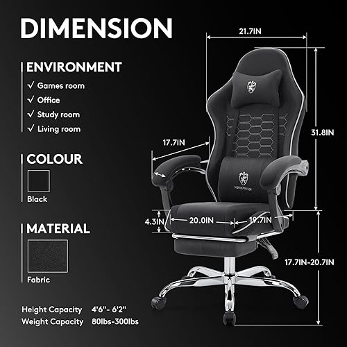 Miniatura 58 de Silla Gaming, Silla de Oficina para Computadora con Reposapiés, Soporte Lumbar de Masaje y Almohadilla de Gel, Silla Ergonómica Reclinable Ajustable