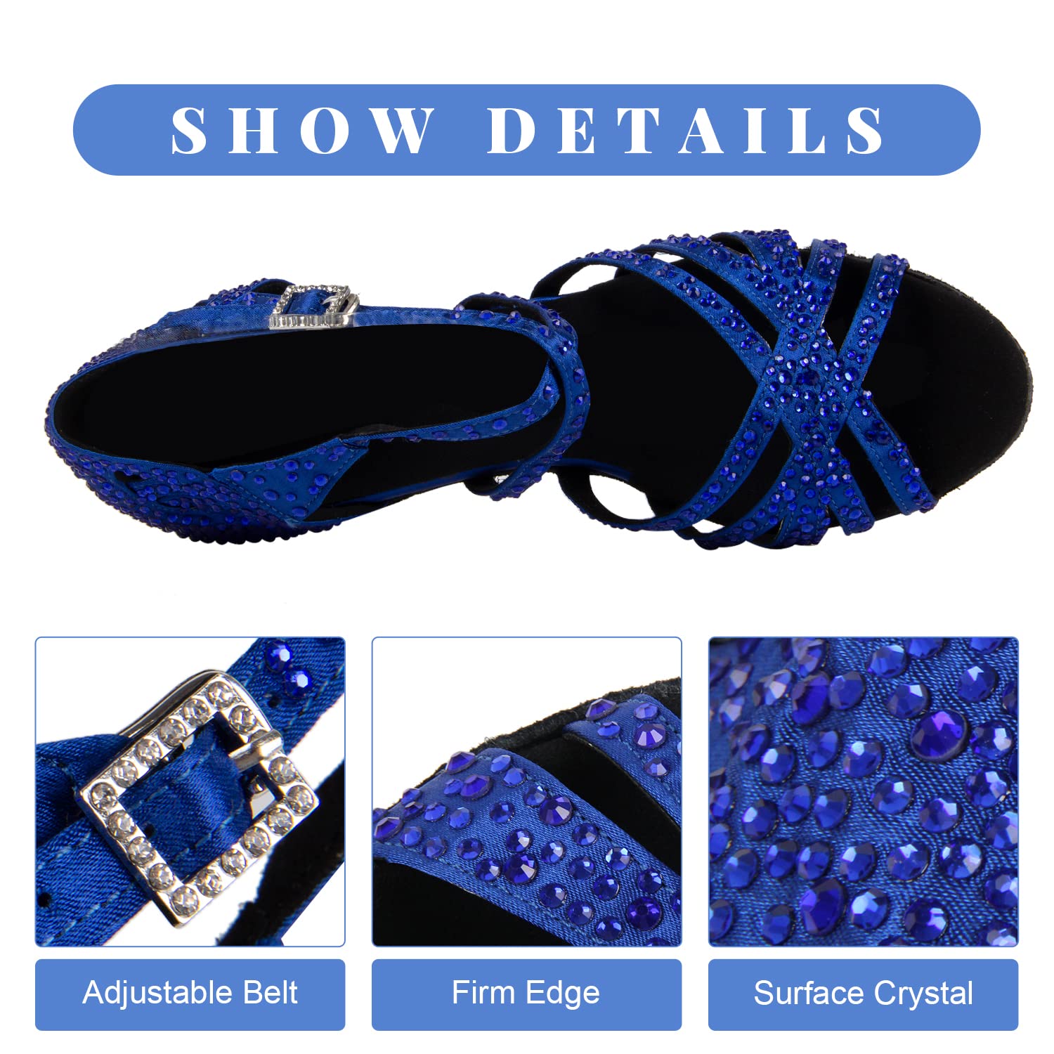 Zapatos de Baile Latino de salón para Mujer con Diamantes de imitación Salsa Tango Bachata Zapatos de Baile de Interior para Fiesta de Boda graduación,Azul 6cm Heel,36 EU