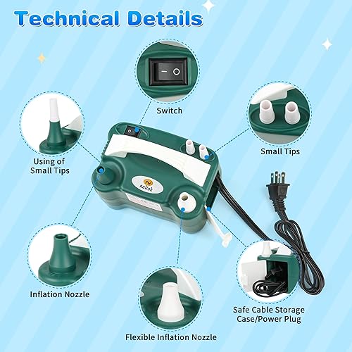 Miniatura 3 de Nulink Bomba eléctrica de globos, máquina sopladora de globos eléctrica portátil, bomba de aire de globos, boquilla doble, inflador de globos de 110