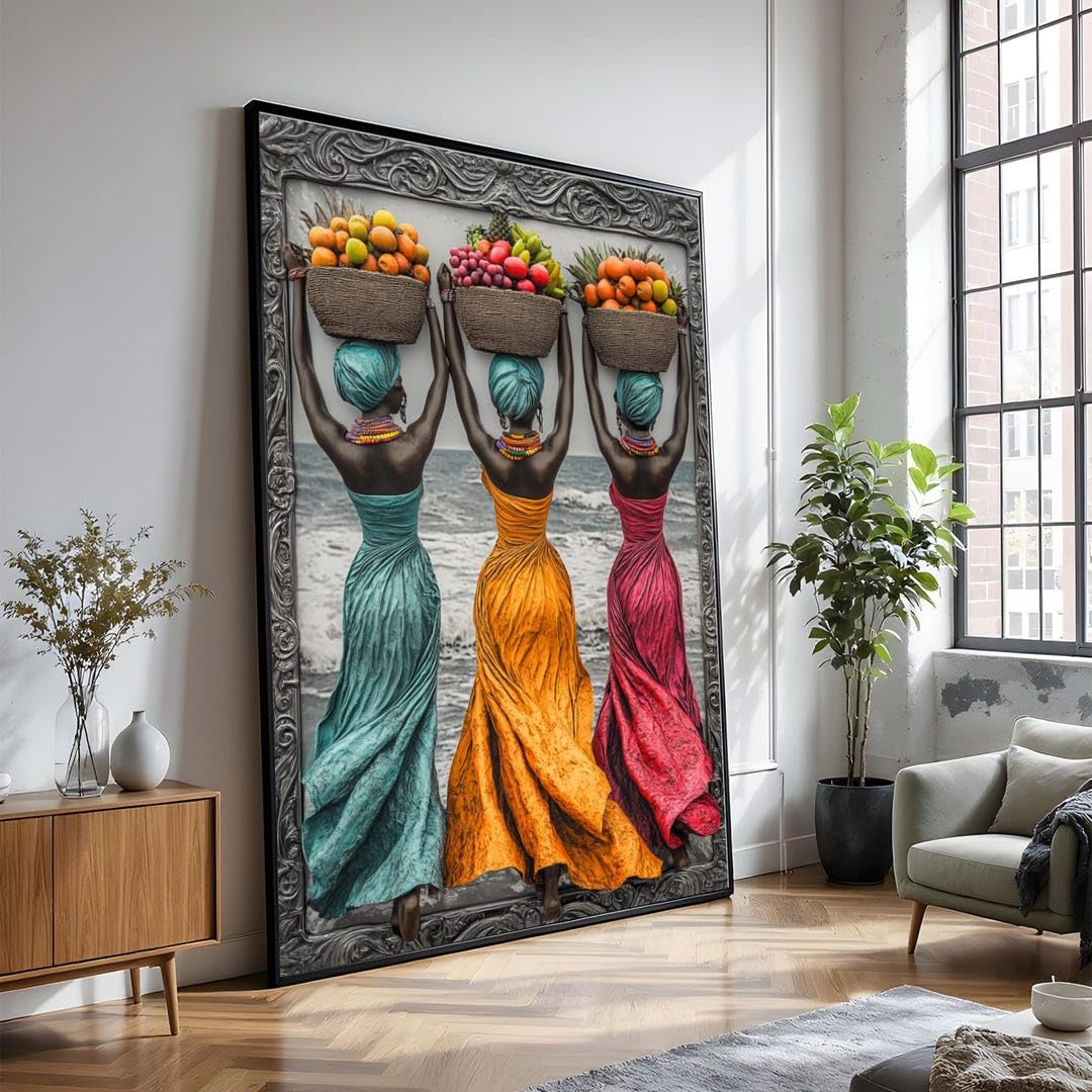 Impression sur toile culturelle haut de gamme avec cadre intérieur 40x60cm motif africain