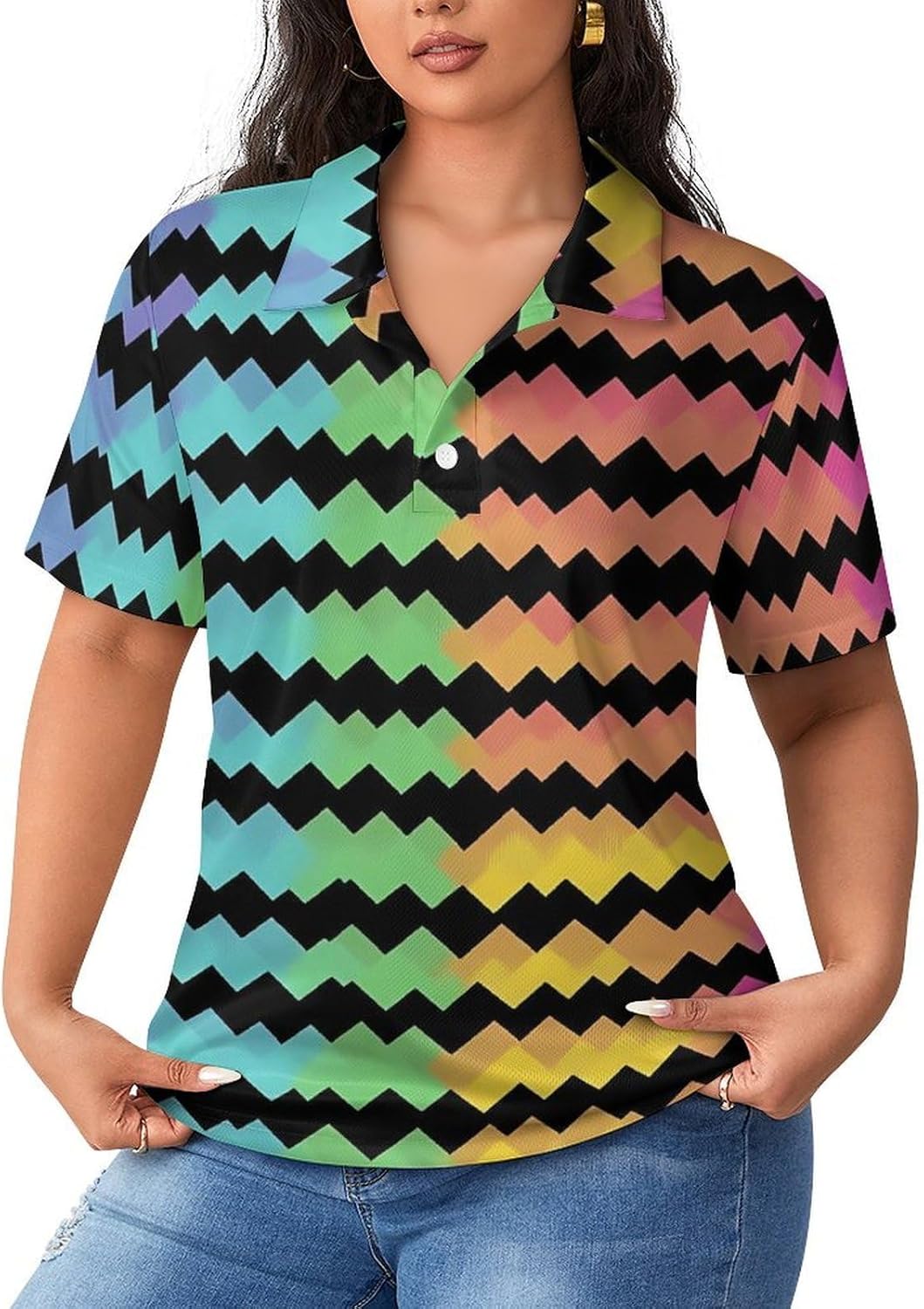 Rainbow Colors of Houndstooth Women's Golf Polo Shirts Short Sleeve Quick Dry Tennis Tops Casual Work Blouses