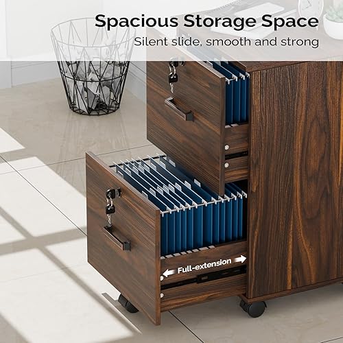 Miniatura 56 de VINGLI Archivador de 2 cajones con cerradura, archivadores rodantes para oficina en casa, soporte de impresora pequeño, organizador de archivos