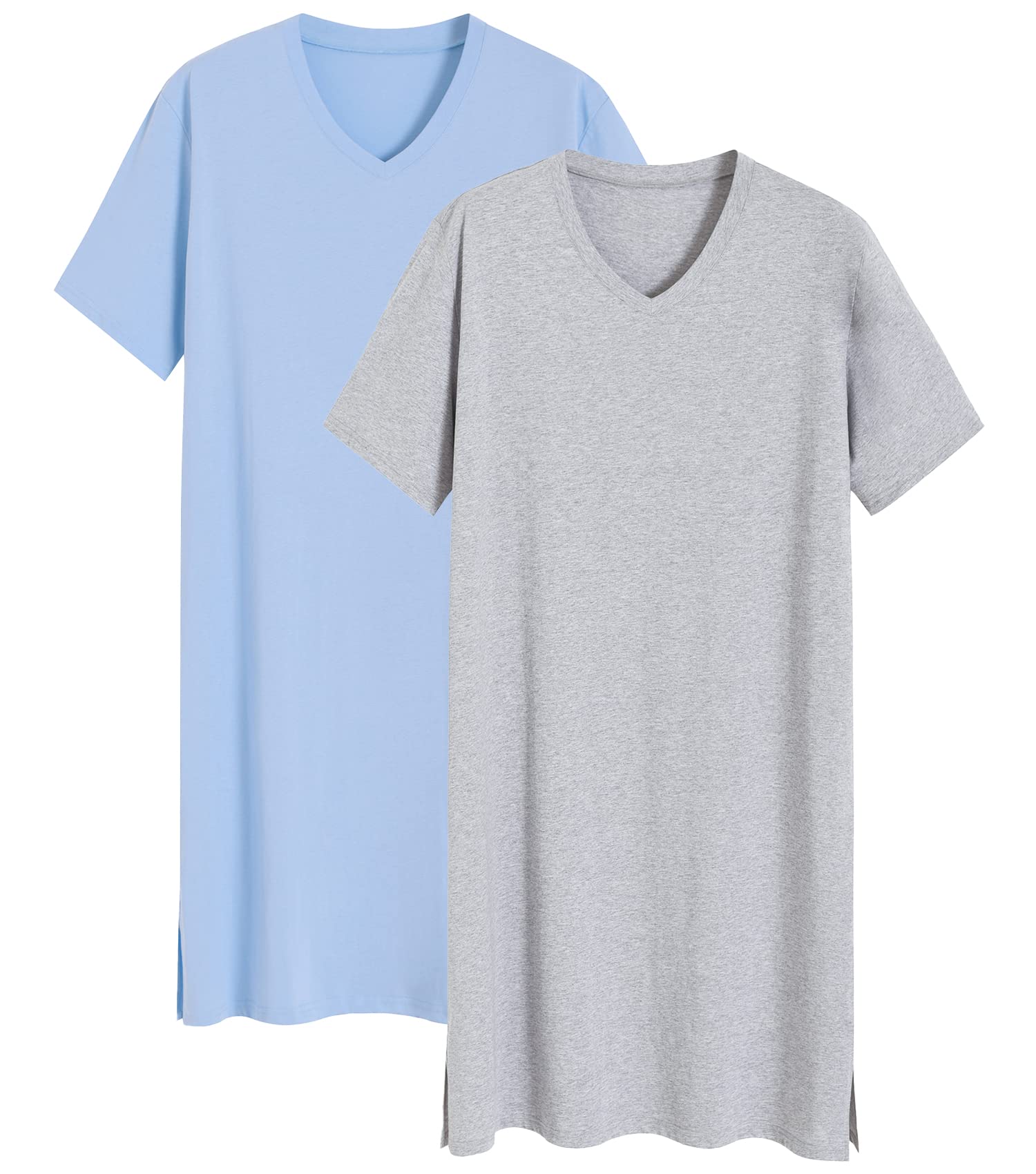 Latuza Men's 2 Pack Nightshirt Cotton Sleep Shirt Nightgown