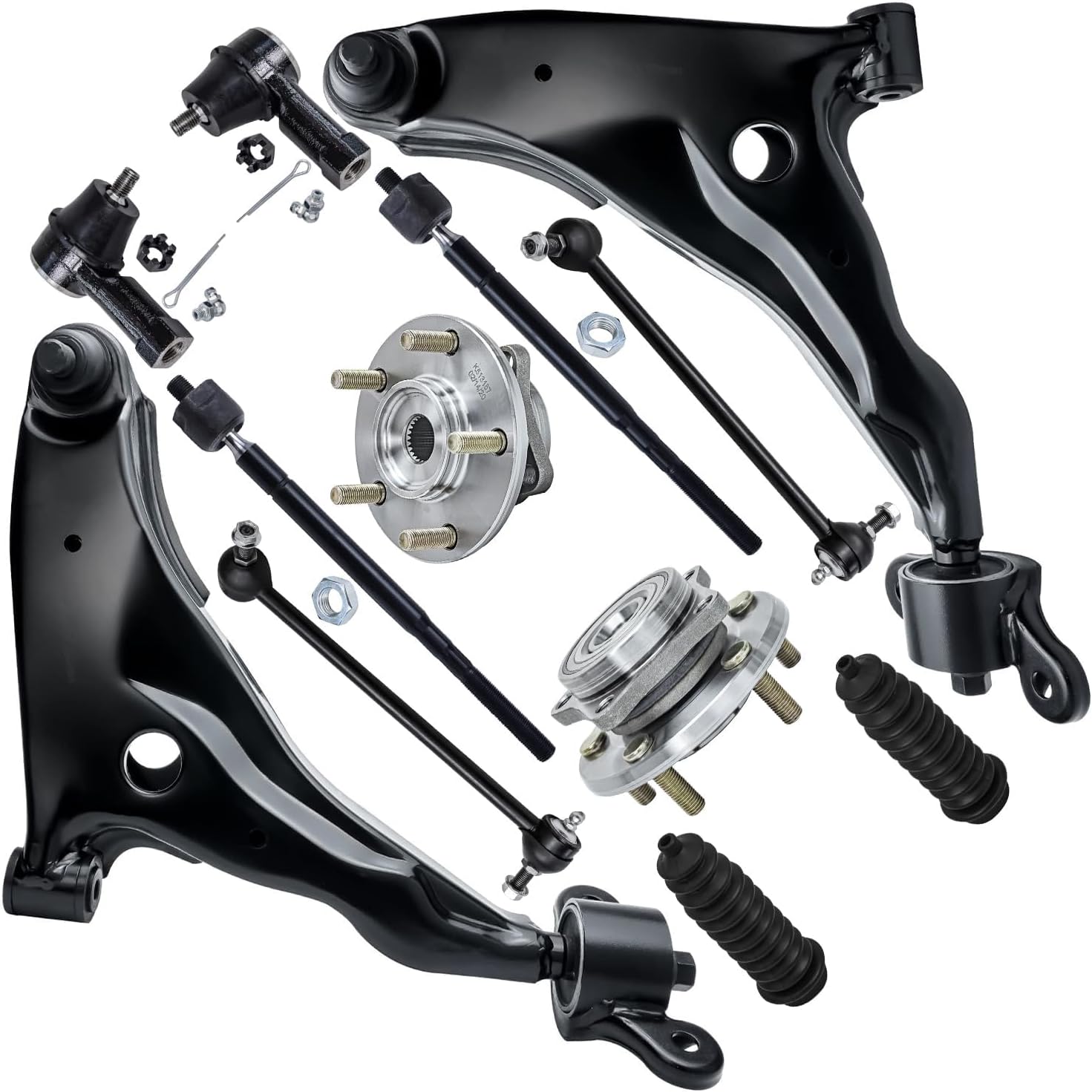 Detroit Axle - Front End Kit for 2002-2005 Chrysler Sebring Dodge Stratus Mitsubishi Eclipse, 2 Wheel Bearing Hubs 2 Lower Control Arms with Ball Joint 4 Tie Rods 2 Sway Bars 2 Boots Replacement