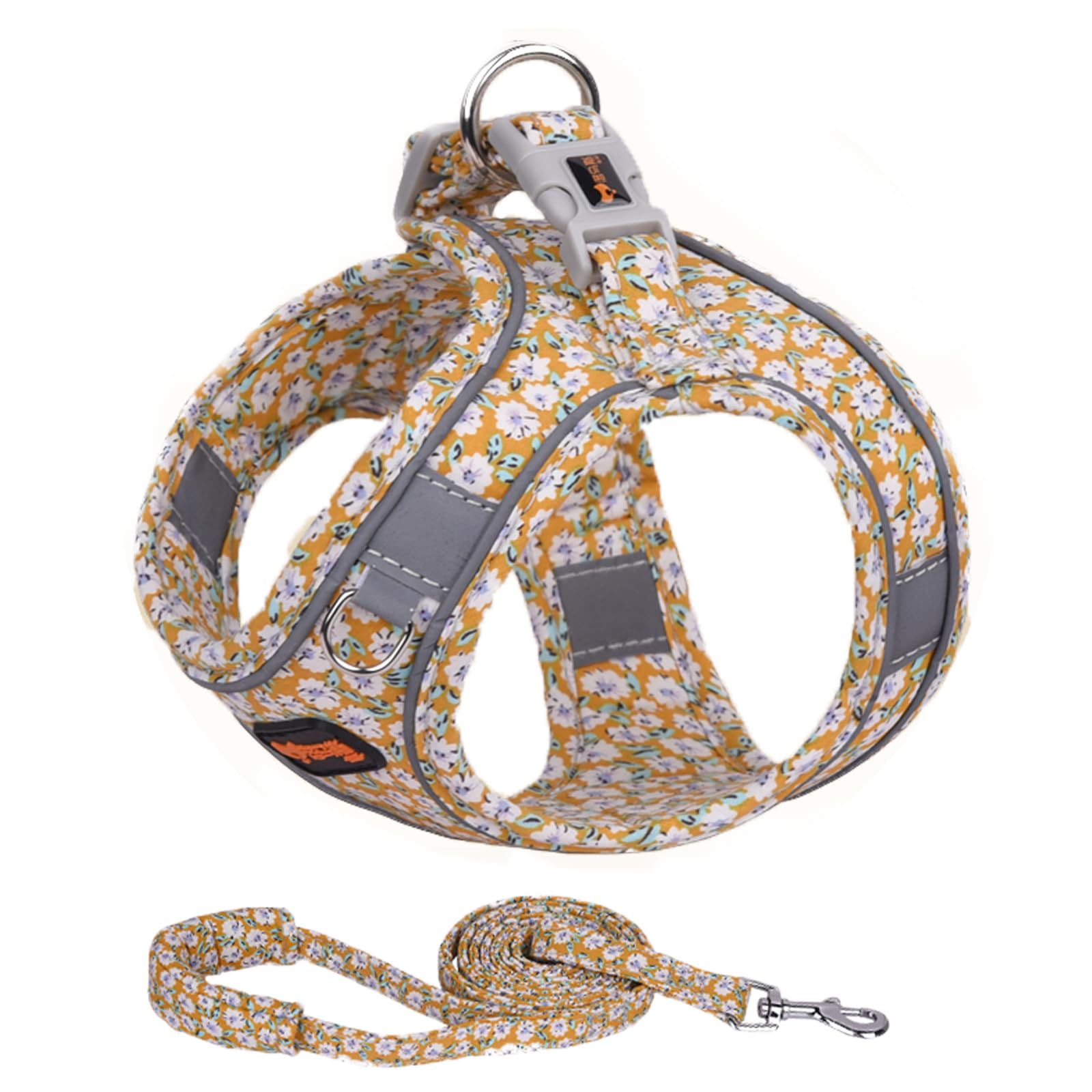 Arnés para perros pequeños con correa, arnés para gatos, arnés reflectante para el pecho, arnés de seguridad antitirones para perros pequeños, gatos, transpirable (amarillo, XS)