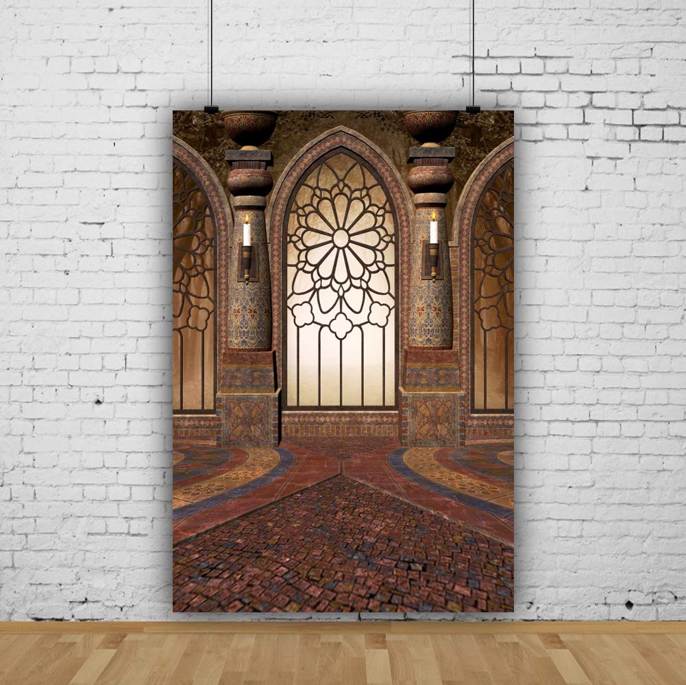 Renaiss 6x8ft Medieval Castle Backdrop For Photoshoot Portrait Pillar Torch Gothic Stone Tower Ancient Old Fortress Interior Photography Background Halloween Party Decor Wallpaper Photo Studio Props