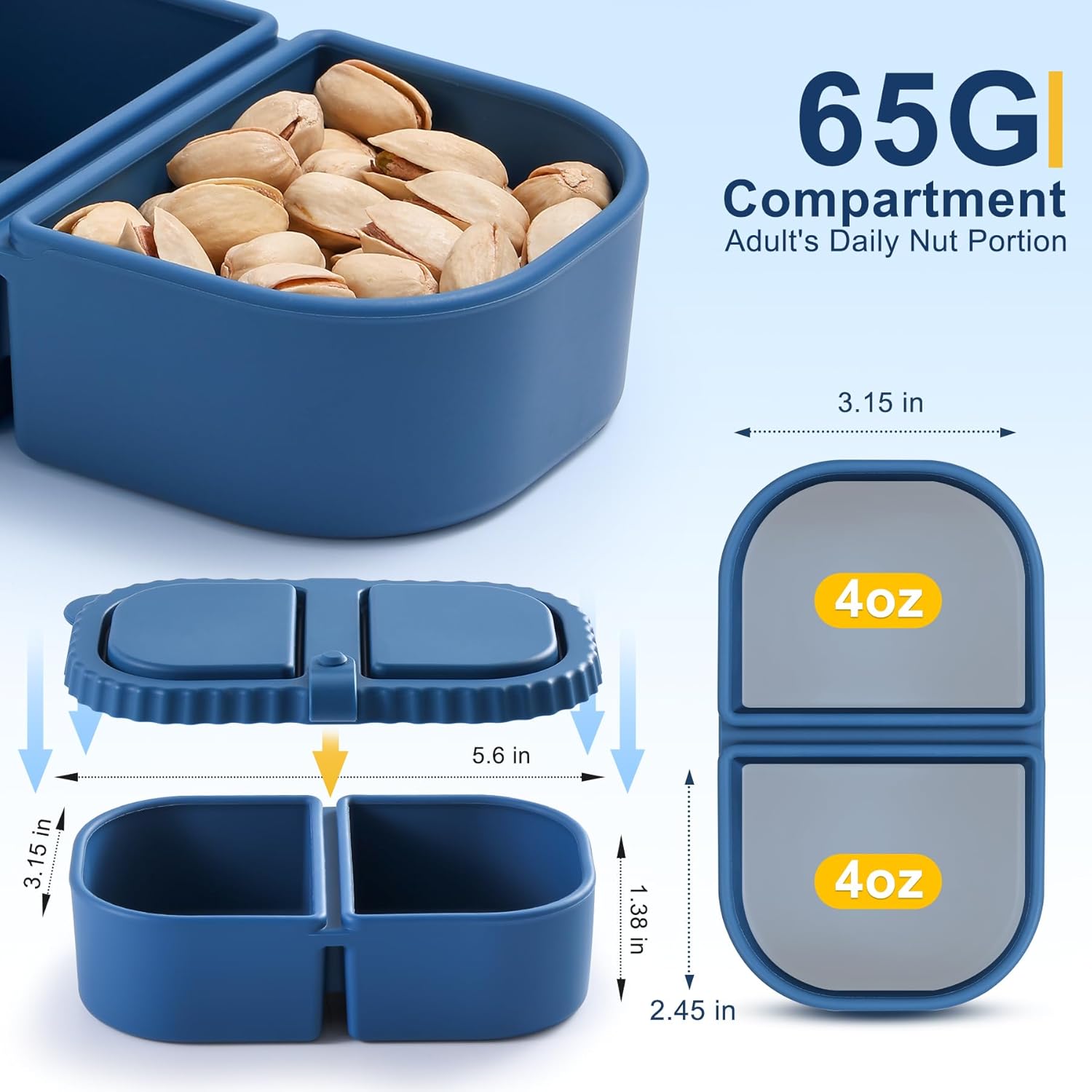 3 Pack Silicone Reusable Snack Containers with Lids - 8 oz Double Compartment Snackle Box for Kids & Adults, BPA-Free & Leakproof, Small for Dressing, Snacks, School, Office, Picnic - Image 2