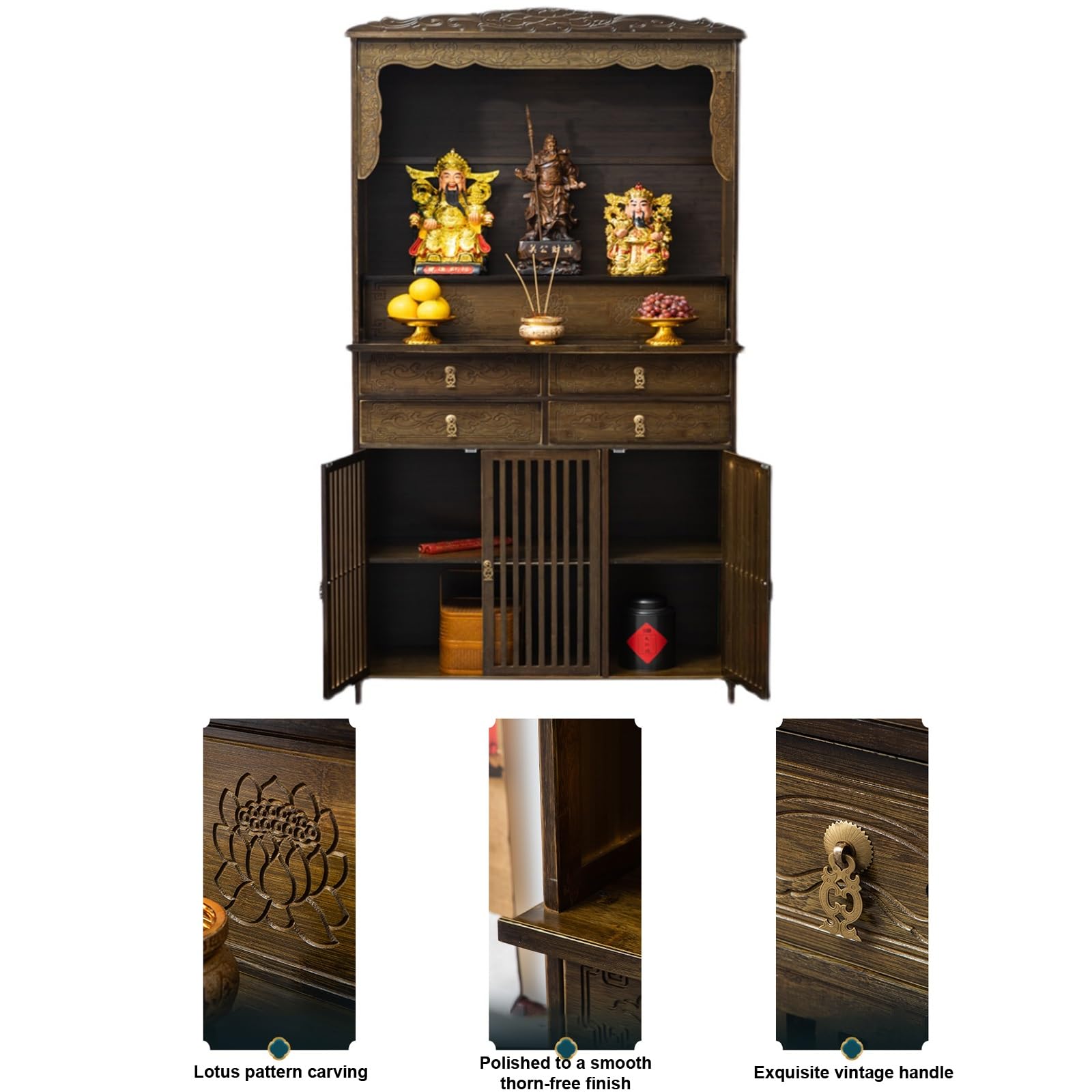 Mesa Auxiliar China con Pedestal, Ideal para ofrendas, meditación y con Espacio de Almacenamiento, Sala de Estar o Estudio (40 x 36 x 186 cm).