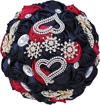 Luxury Bride and Bridesmaid Wedding Bouquet Leather Pink Diamond Ribbon Artificial Rose Sisters Bouquet Promotion CheerfullyBlack,18cm OD