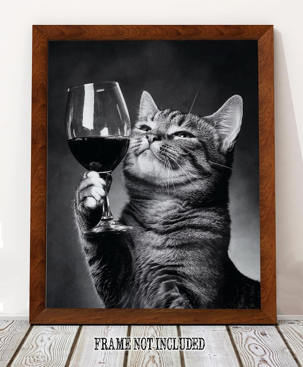 ☆キャンバスF20【猫ちゃんたちはワインパーティーに参加します】 Amazon.com: Cheers, Cat with Wine Poster - 16x20 Stretched Canvas