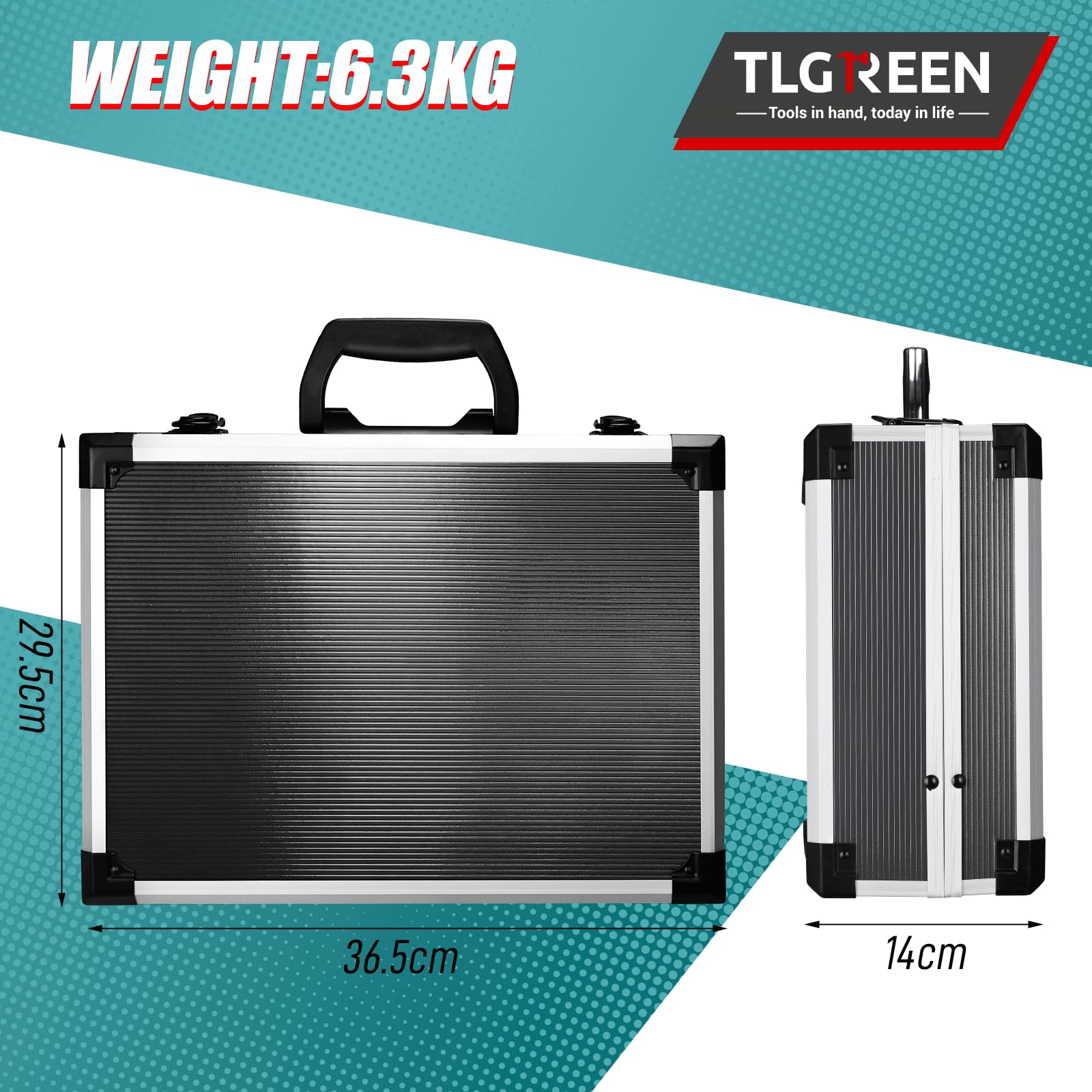TLGREEN Maletín de herramientas de aluminio lleno de 107 piezas, caja de herramientas, caja de herramientas equipada con llave de tubo, destornillador, etc. para manualidades, bricolaje, hogar, taller