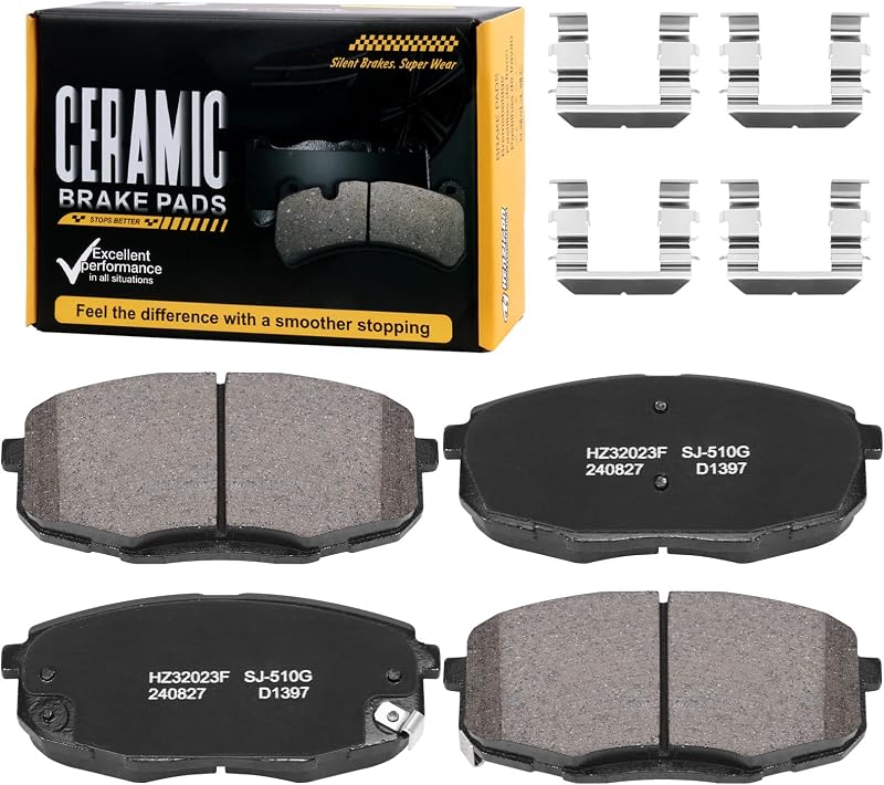 Pastilhas de freio dianteiras cerâmicas SUPLABEL HZ1397 com clips para Hyundai Elantra e Kia Forte – Jogo com 1 conjunto