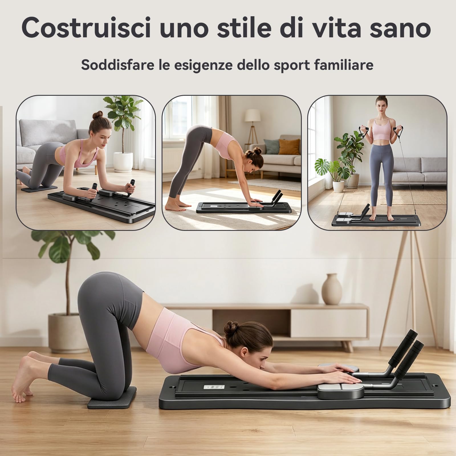 Pilates Reformer, Pilates Board Pieghevole,Macchina Pilates Portatile,Allenamento Completo del Corpo per Casa,Macchina per Esercizi Addominali Rimbalzo Automatico