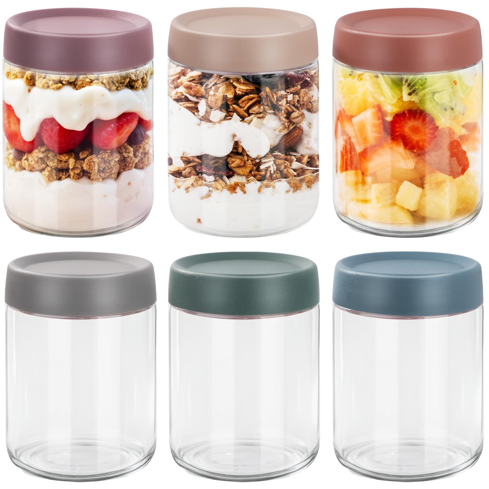 Bocaux En Verre Hermétiques Mason Jar - Lot De 6, Capacité 500 Ml - Couvercle Métal étanche - Pour Confitures, Fermentation, Meal Prep - 9