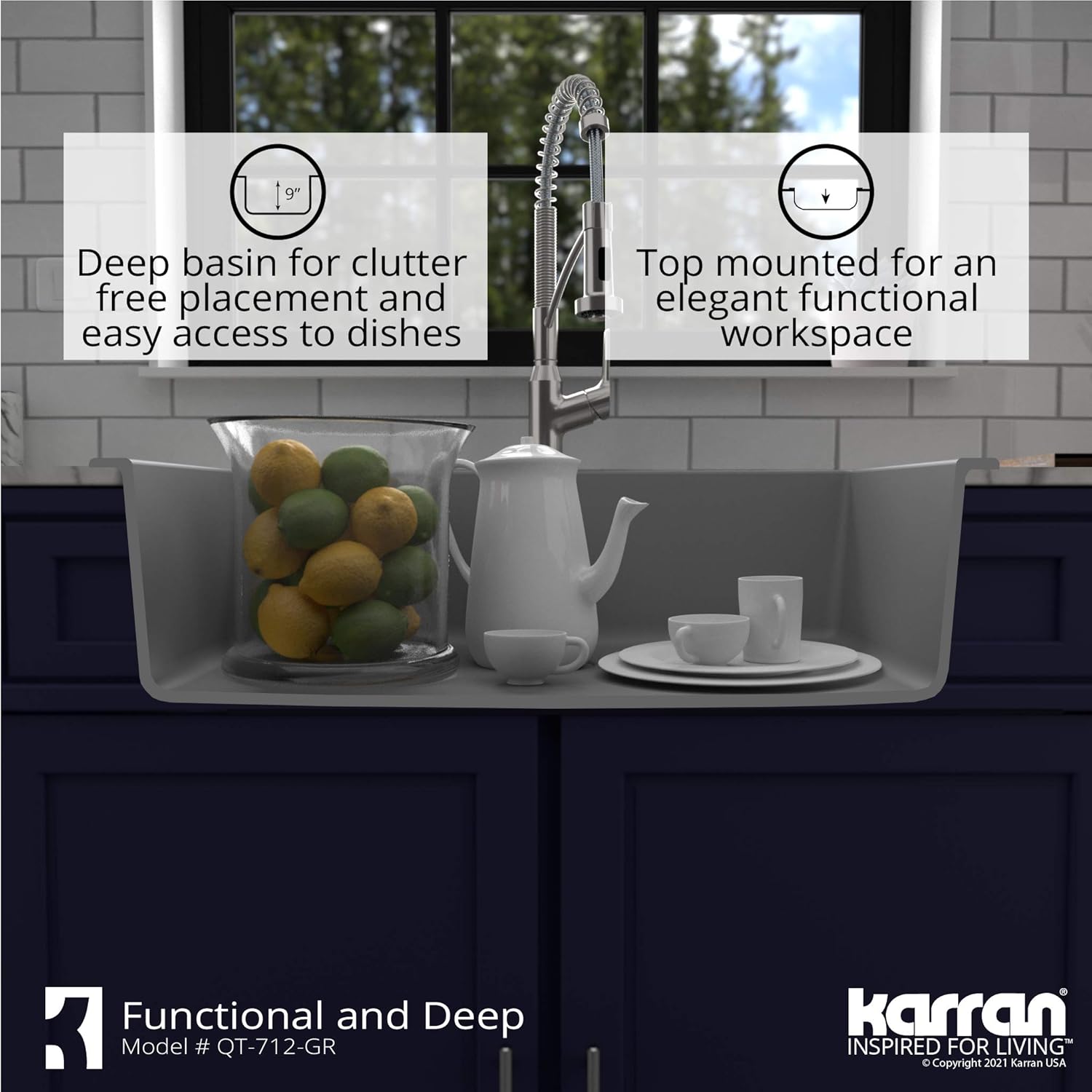 Karran QT-712 Drop-In Quartz Composite 33 in. 1-Hole Single Bowl Kitchen Sink Kit in Grey