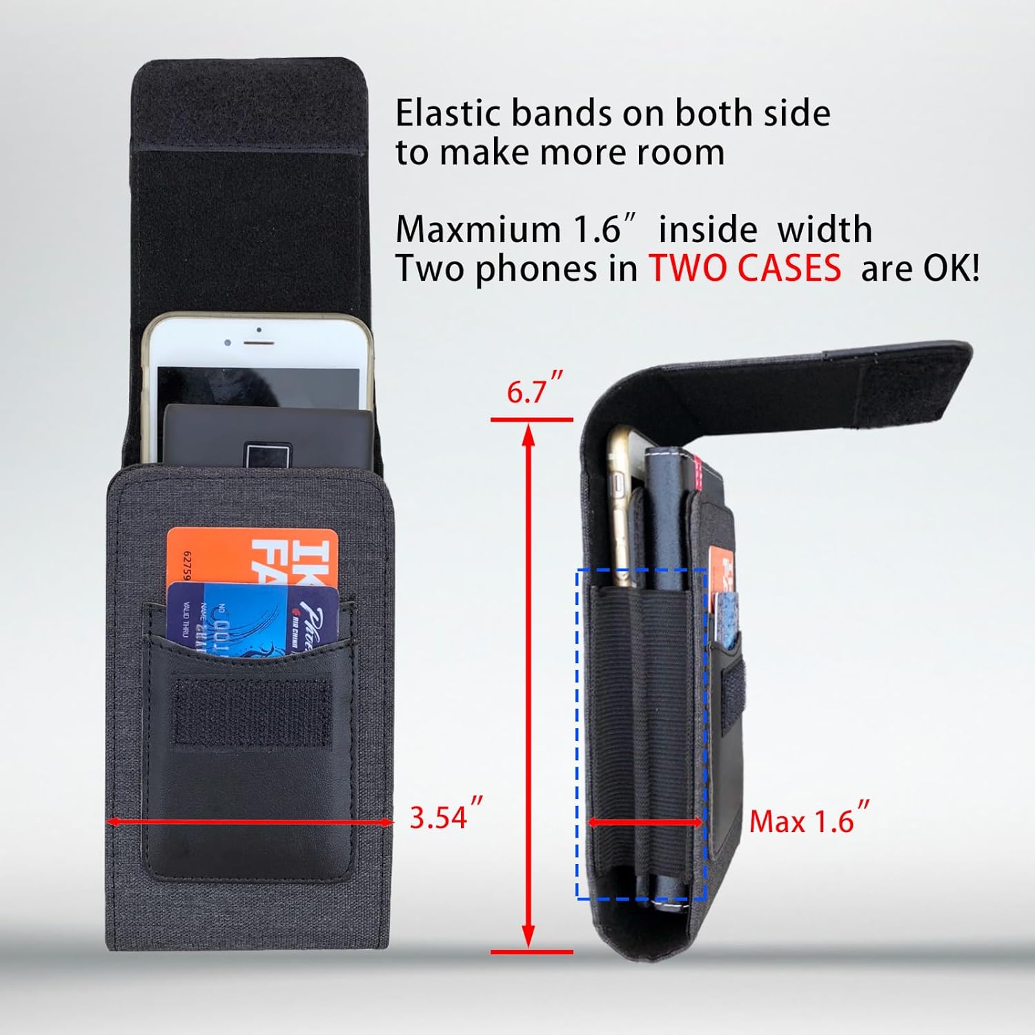 Dual Phone Holster Pouch Case with Belt Clip, Waist Carring Pouch, Universal Smartphone Case Up to 7 Inches for iPhone Pro Max, Pro, Samsung Galaxy,Moto Cellphone Holder - Image 4