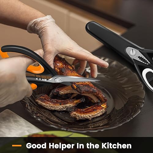 Miniatura 6 de Juego de 2 tijeras de cocina afiladas con soporte magnético, tijeras de cocina resistentes, tijeras de carne, tijeras multifuncionales de acero