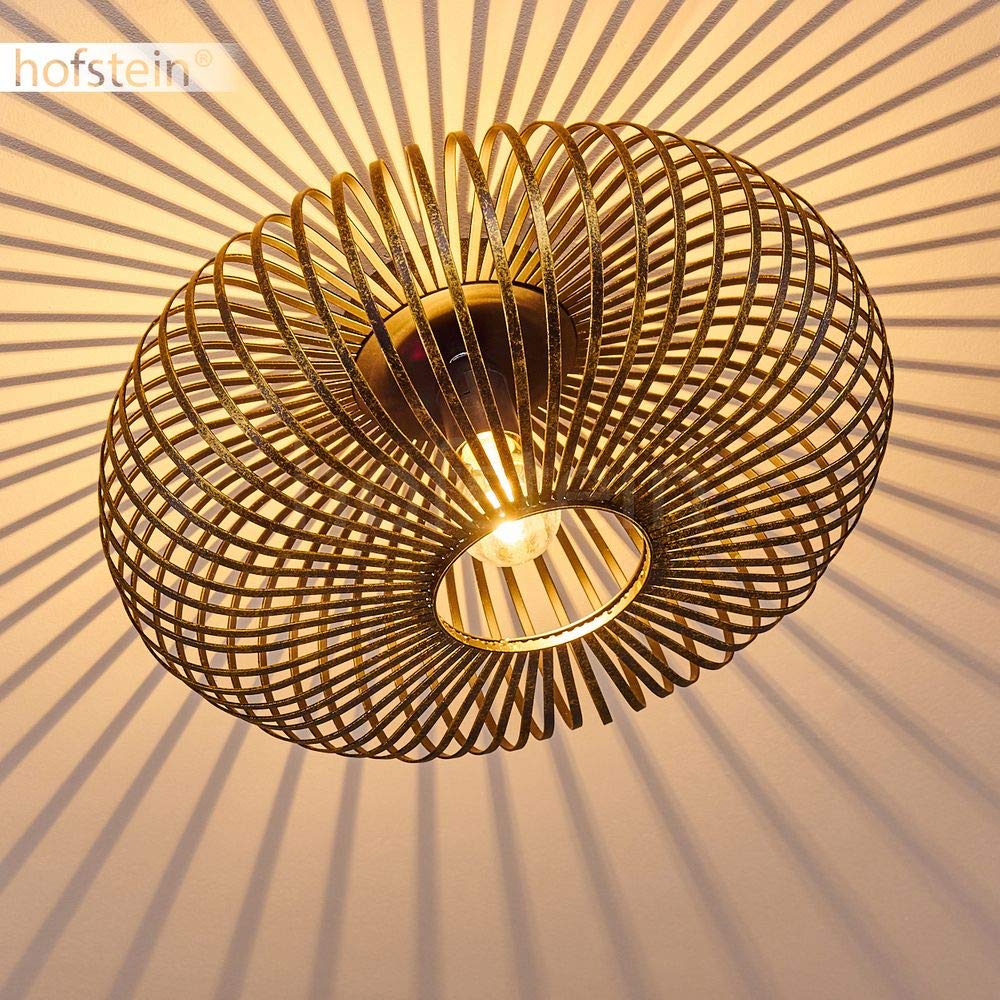 hofstein Lampada da soffitto Oravi, lampada da soffitto rotonda in metallo in nero/oro, 1 luce, attacco E27, luce retrò con grande effetto luminoso grazie al look a reticolo, senza lampadina/e
