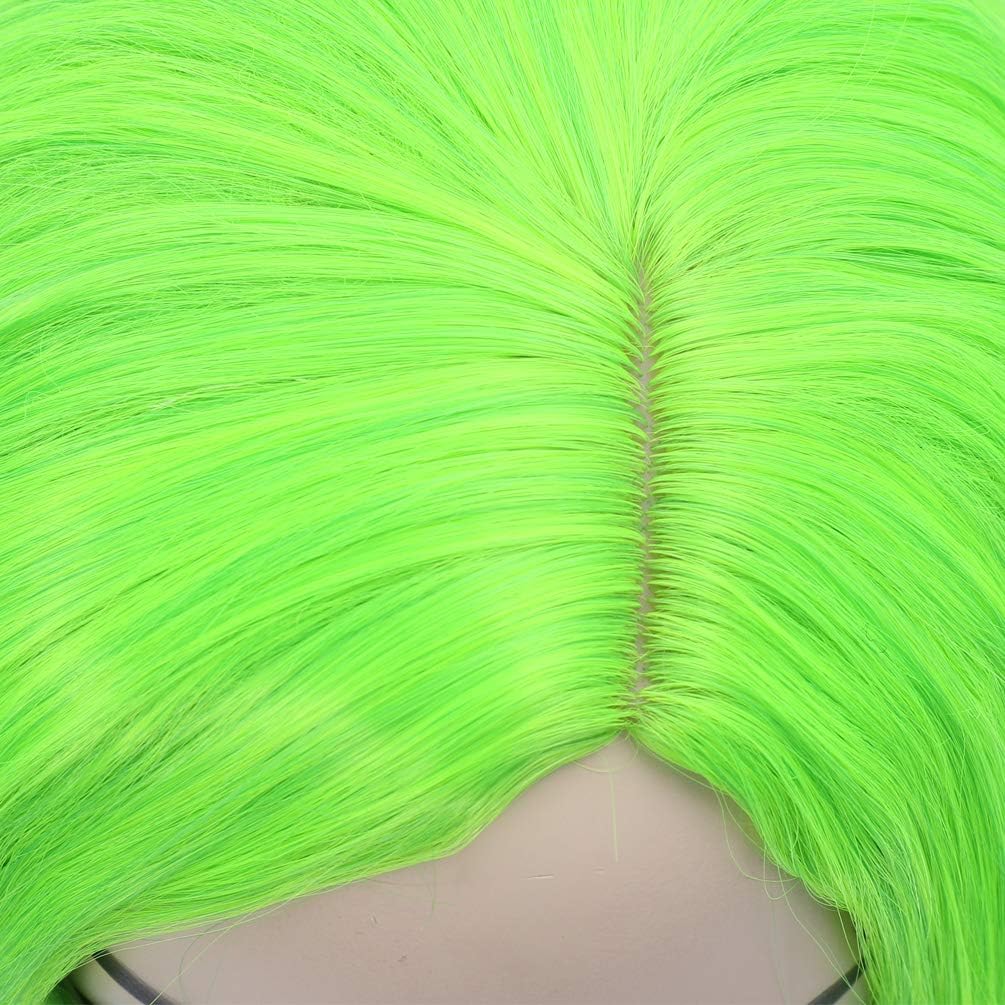 BERON Green Wig Short Curly Wig Neon Green Bob Wigs Lemon Green Beach Wave Wigs for Cosplay Costume Party