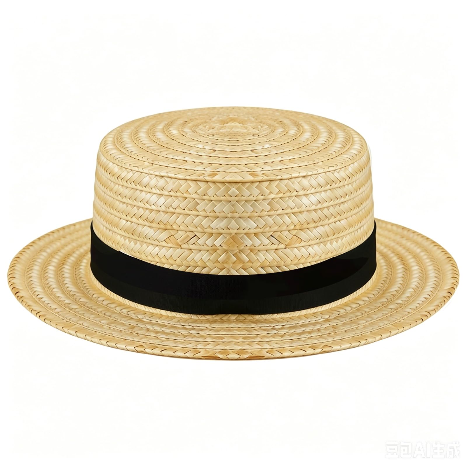 XNHIU Straw Boater Hat for Adults Panama Style Flat Top Hat with Ribbon Band Classic Skimmer Hat for Vintage Party Halloween Costume Outdoor Outfit Beige