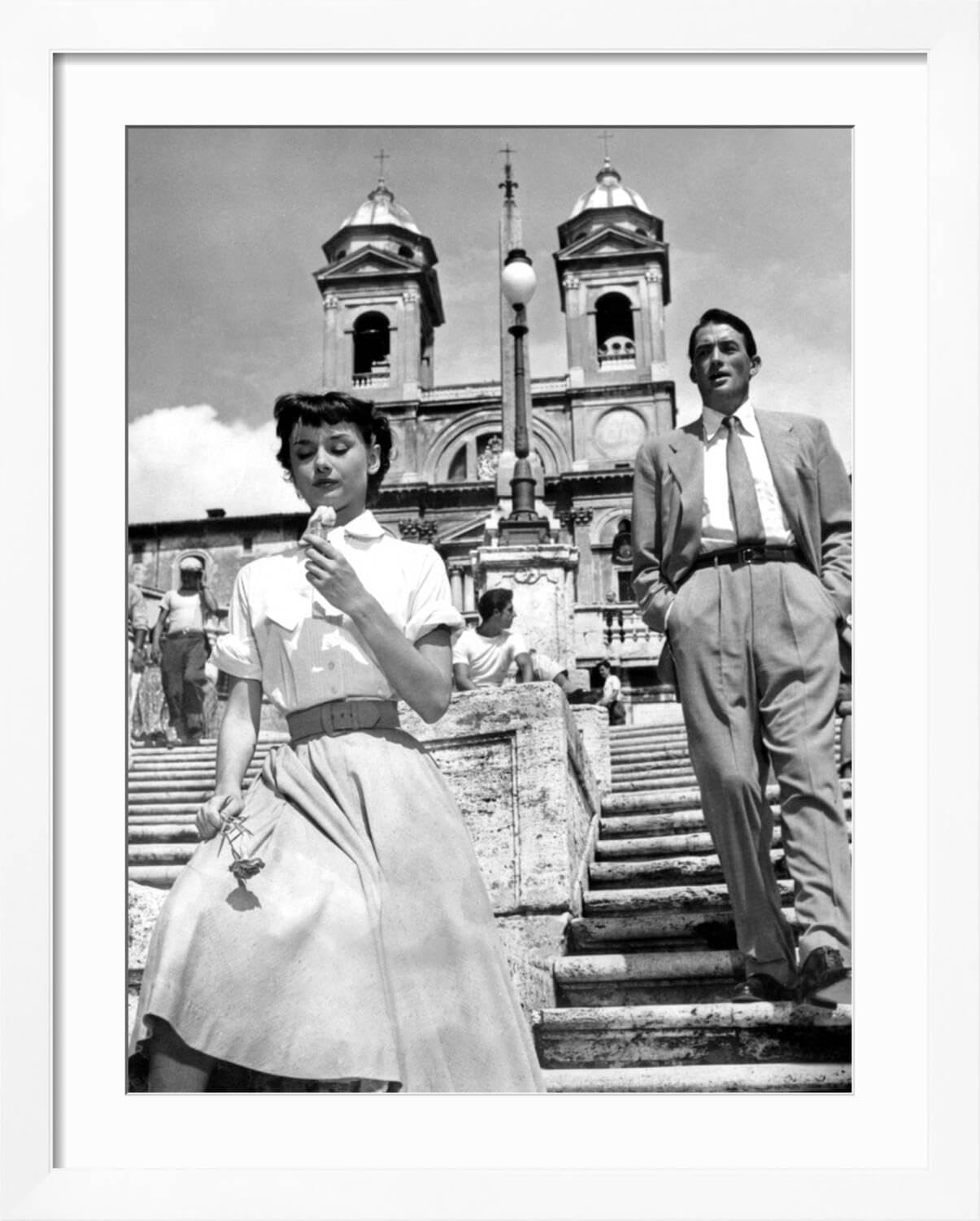 Amazon.com: ART.COM Wall Photo Roman Holiday, Audrey Hepburn, Gregory Peck,  1953 on White Frame, 32" x 40": Posters & Prints