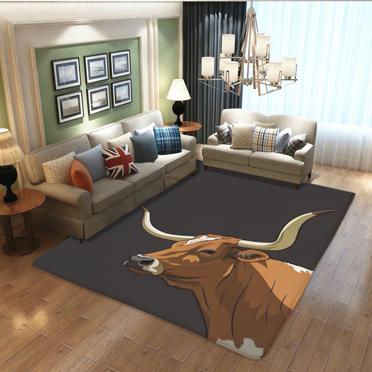 Western Area Rug Southwestern Cow Washable for Living Room Bedroom Cowboy Rustic Non-Slip Soft Floor Large Carpet for Office Entryway Bathroom 2'x3'