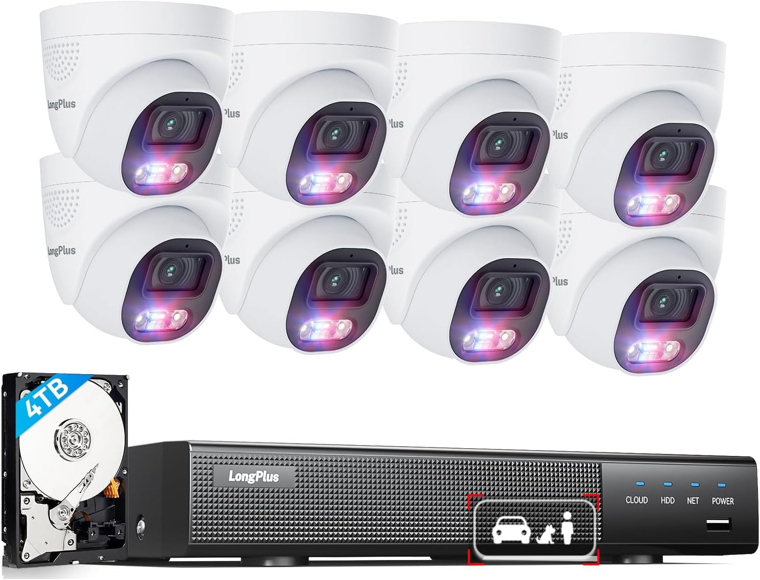 LongPlus 4K PoE Security Camera System, 12MP H.265+ 16CH NVR with 4TB HDD for 24