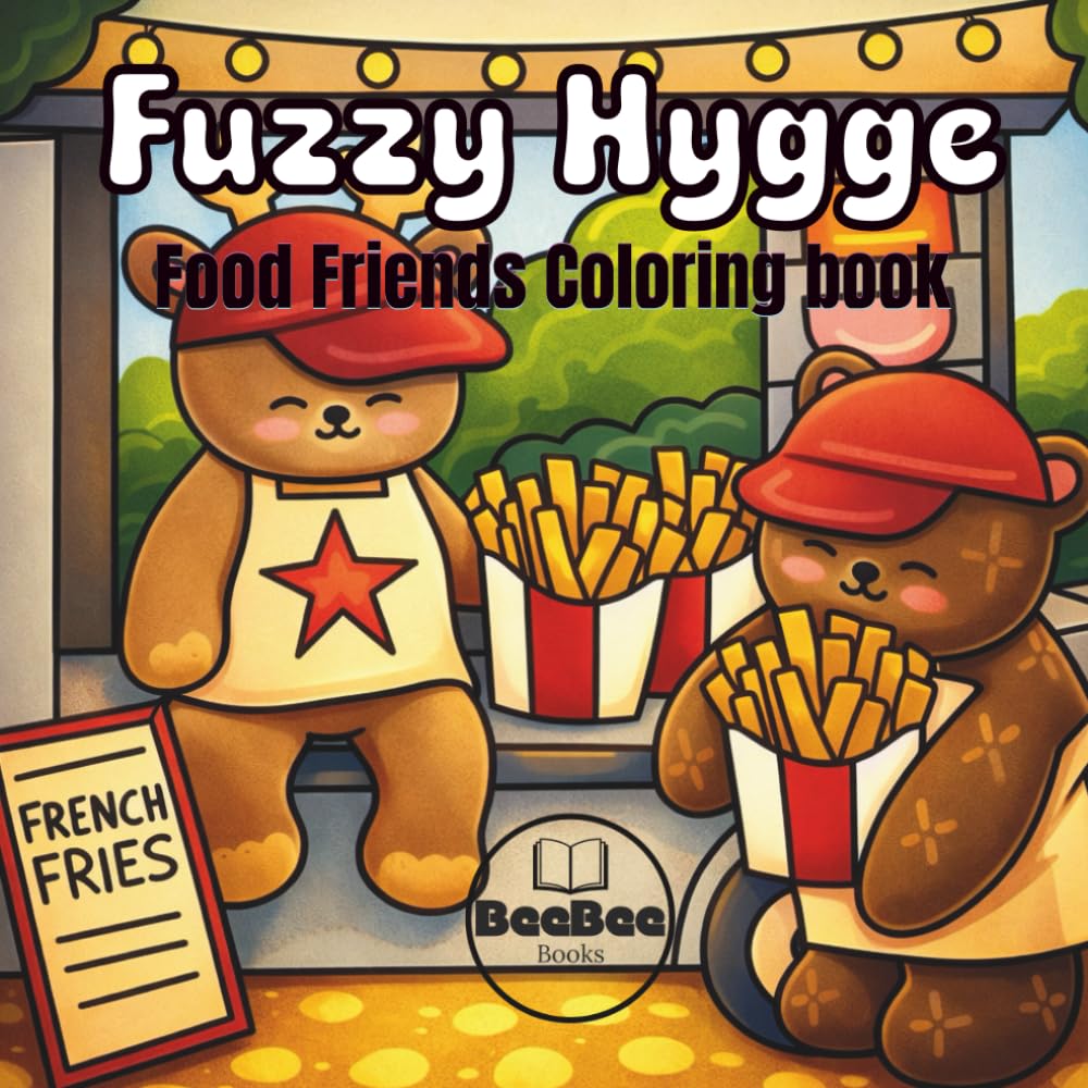 Fuzzy Hygge Food Friends:: Cute and Cozy Coloring Book for Adults and Teens Featuring Adventure Animal Characters for Stress Relief