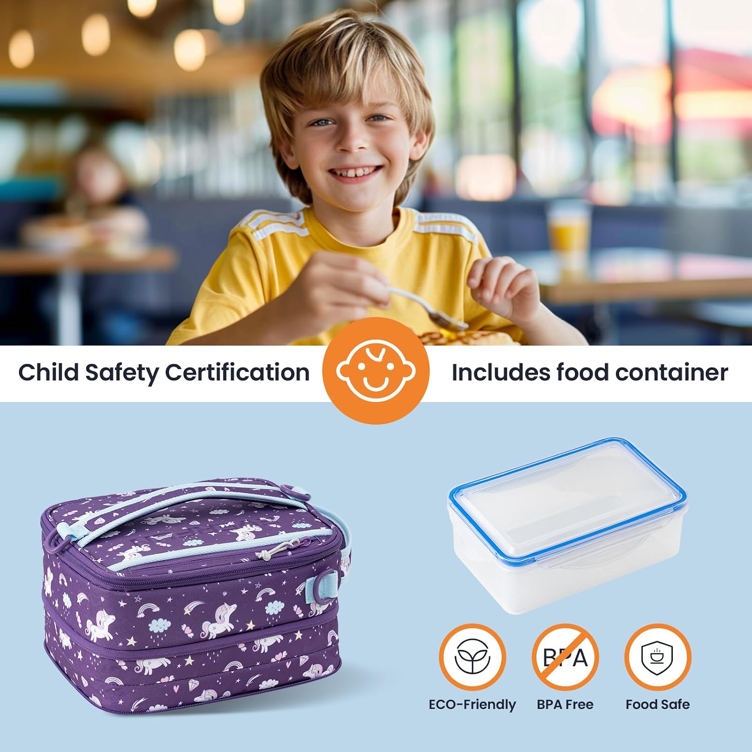 Everfun Expandable Lunch Box for Girls with Container, Insulated Bento Lunch Bag Reusable Water Resistant Lunch Tote Bag for School Unicorn
