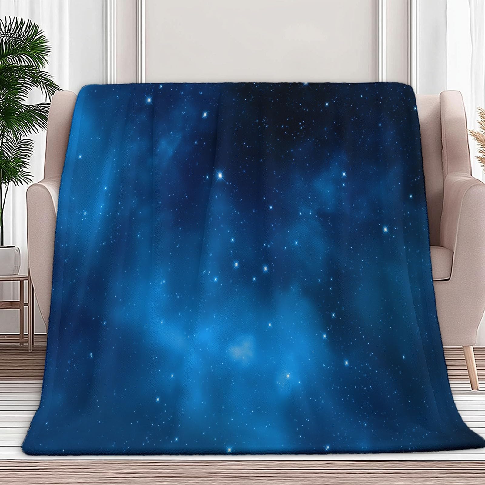 Genérico Polarowy koc flanelowy dla dzieci i dorosłych 200 x 200 cm, koce na sofę nadruk nocnego nieba gwiazdy tajemnicze - ciemnoniebieski koc miękki ciepły oddychający lekki