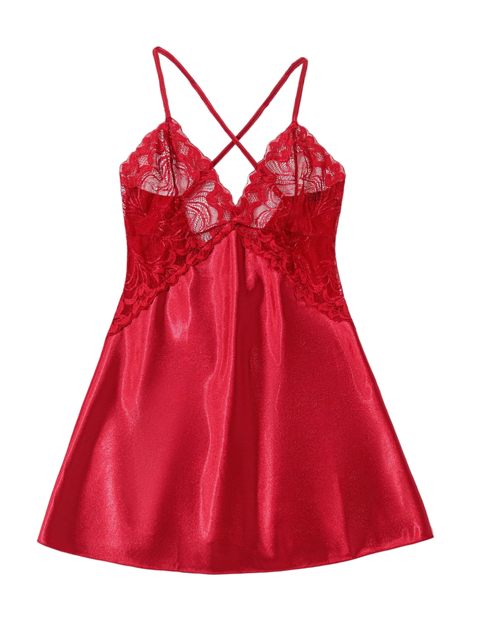 Avidlove Women Lingerie V Neck Sexy Nightwear Satin Sleepwear Lace Chemise Mini Babydoll Nightgown