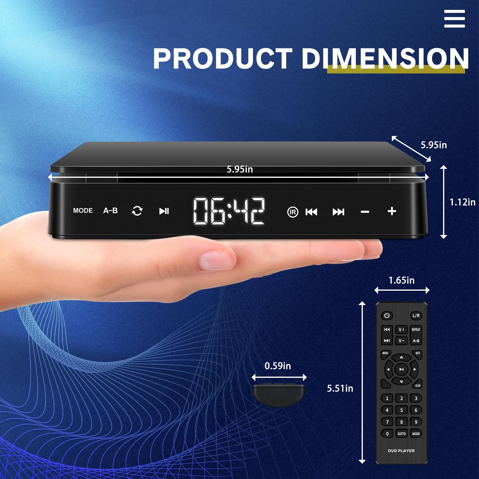 TKMARS Mini Reproductor de DVD(Full HD 1080P, HDMI Output, Entrada USB, MP3,MP4), DVD Portatil Lector CD Externo, Reproductor DVD para TV