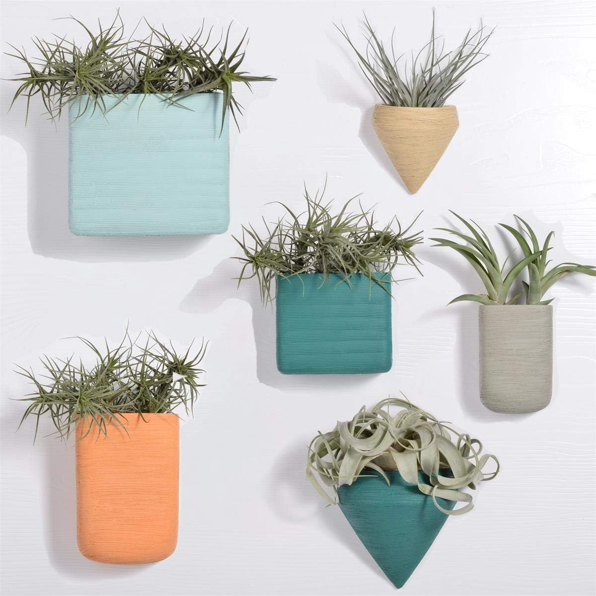 Ecosides Set of 6 Wall Hanging Geometric Planter Vase Ceramic Wall Decor Container - Succulent Plants, Air Plant, Faux Plants