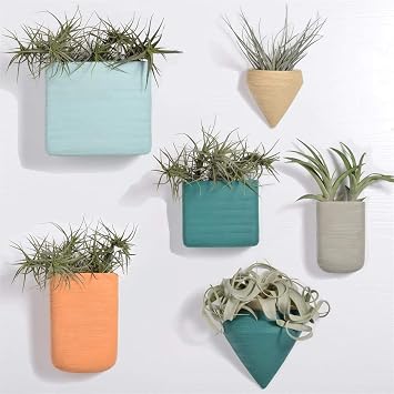Set of 6 Wall Hanging Geometric Planter Vase Ceramic Wall Decor Container - Succulent Plants, Air Plant, Faux Plants