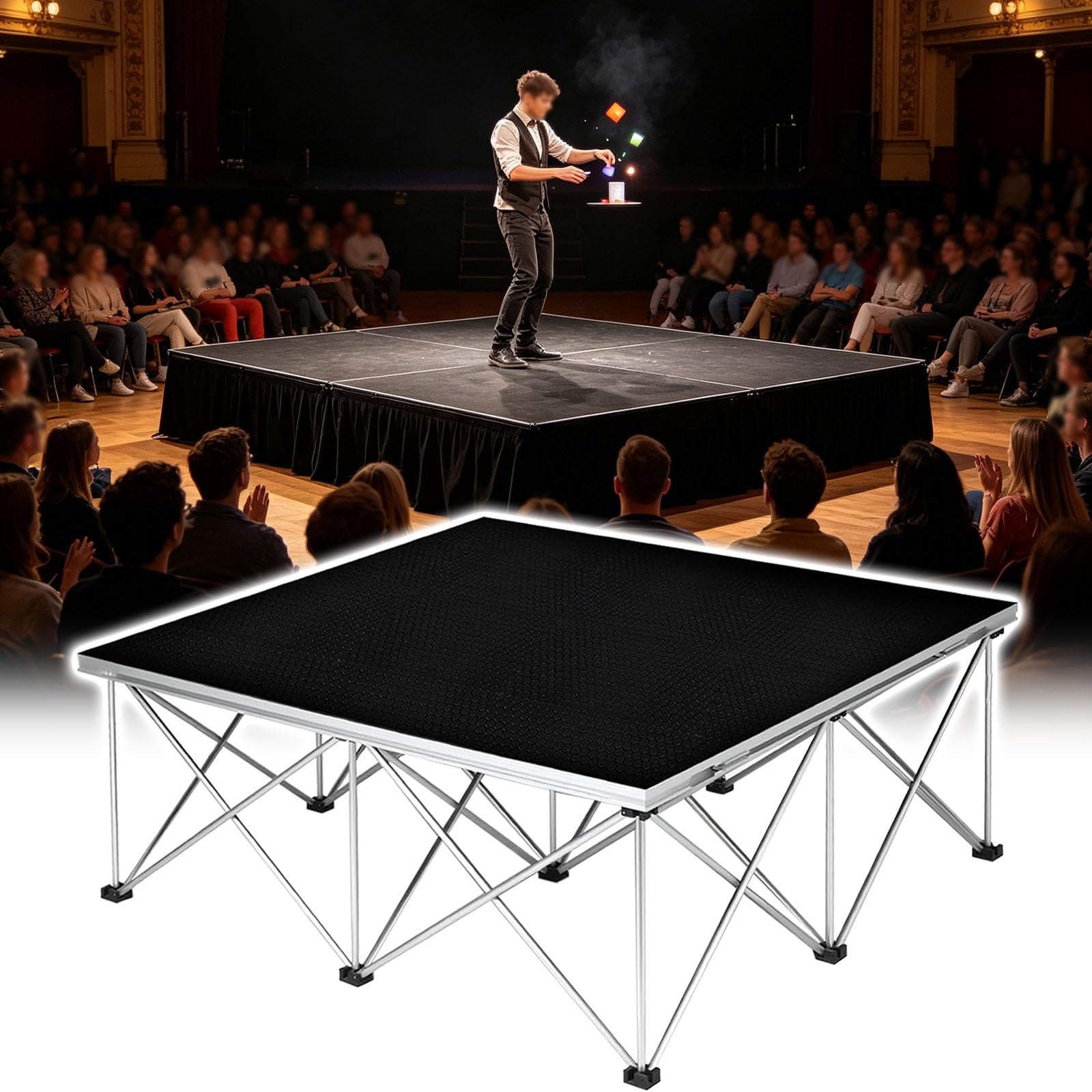 Verbindbare modulare Bühne für kommerzielle Shows, hoch belastbare Performancebühne mit Rutschfester Oberfläche, für Partys, Schulen, Kirche & Bands(Square,40cm/15.7in)