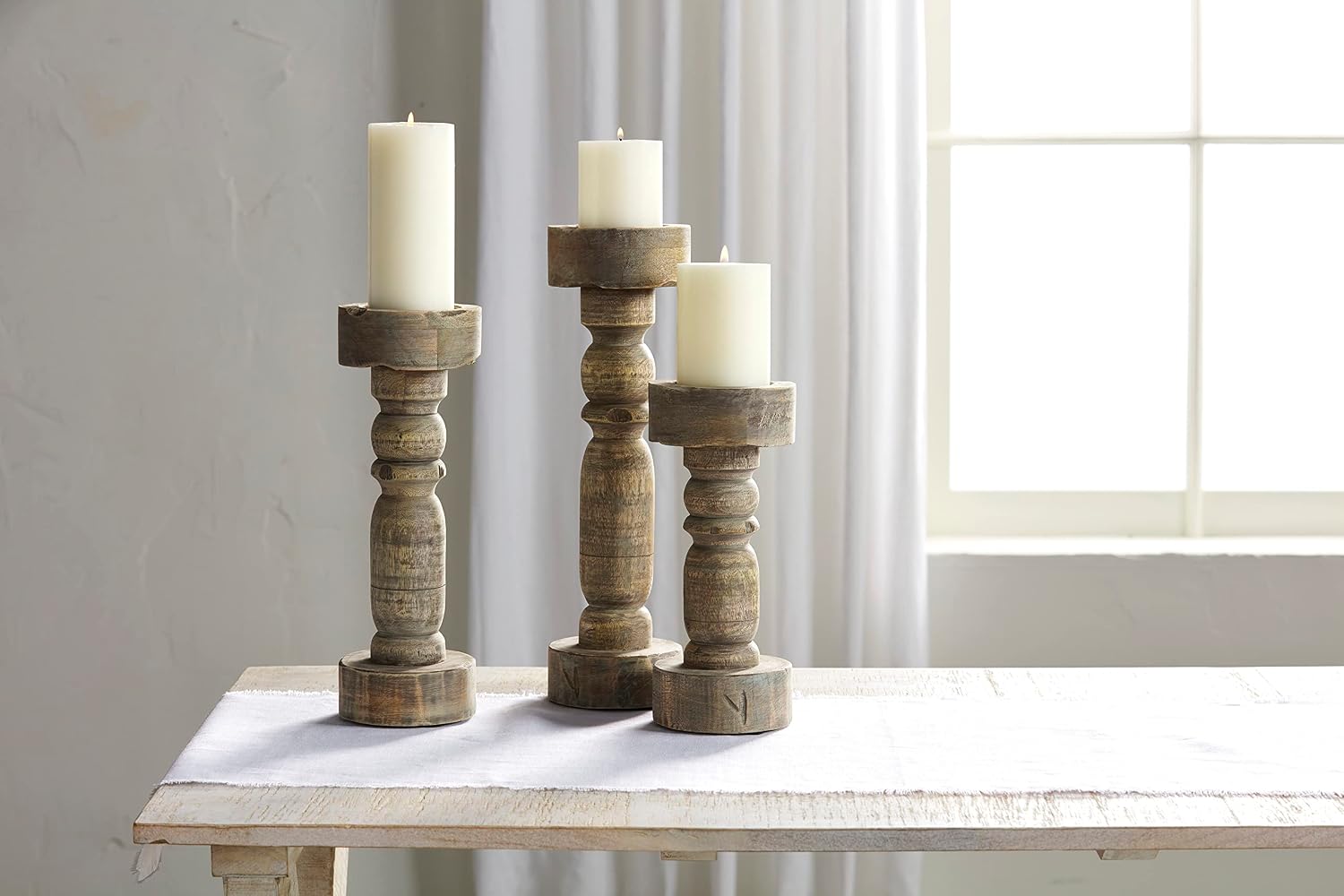 Mud Pie Lg Chunky Wood Candlestick, 15 1/2" x 4 1/2" Dia image 3