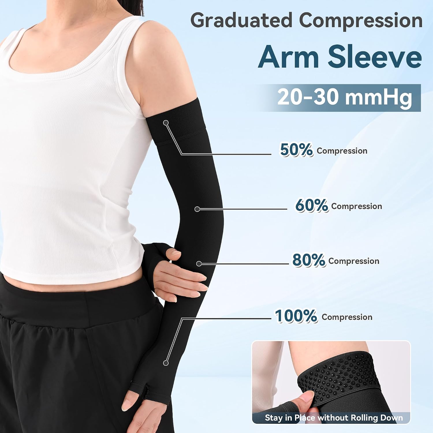 1 Pair Medical Full Compression Arm Sleeves with Palm Cover for Women Men