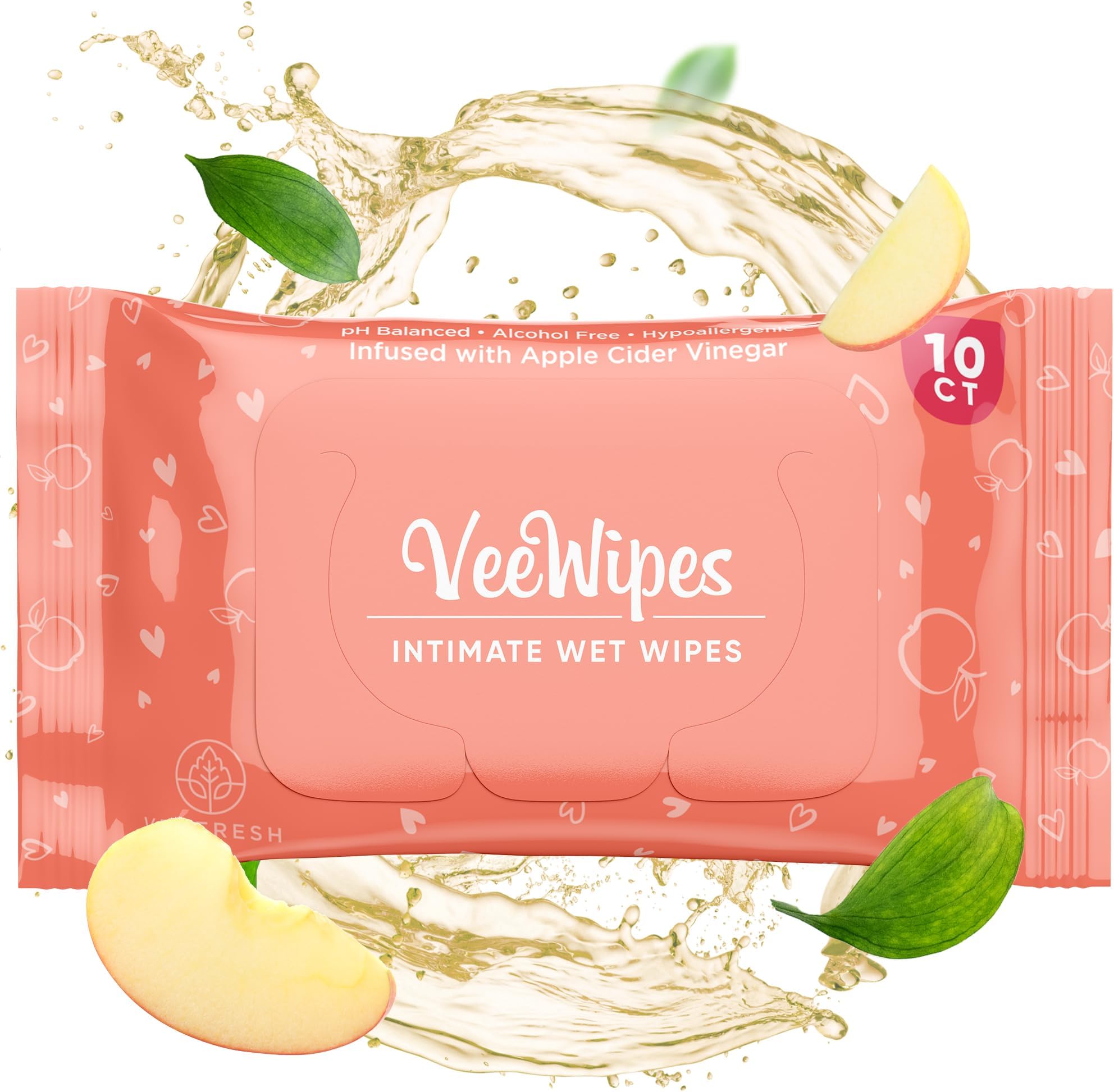 VeeWipes ACV (25pcs) - Apple Cider Vinegar Infused Wipes for Sensitive Vees- pH Balanced, Alcohol Free & Hypoallergenic Feminine Wipes for Women - Female Wipes for Maximum Hygiene