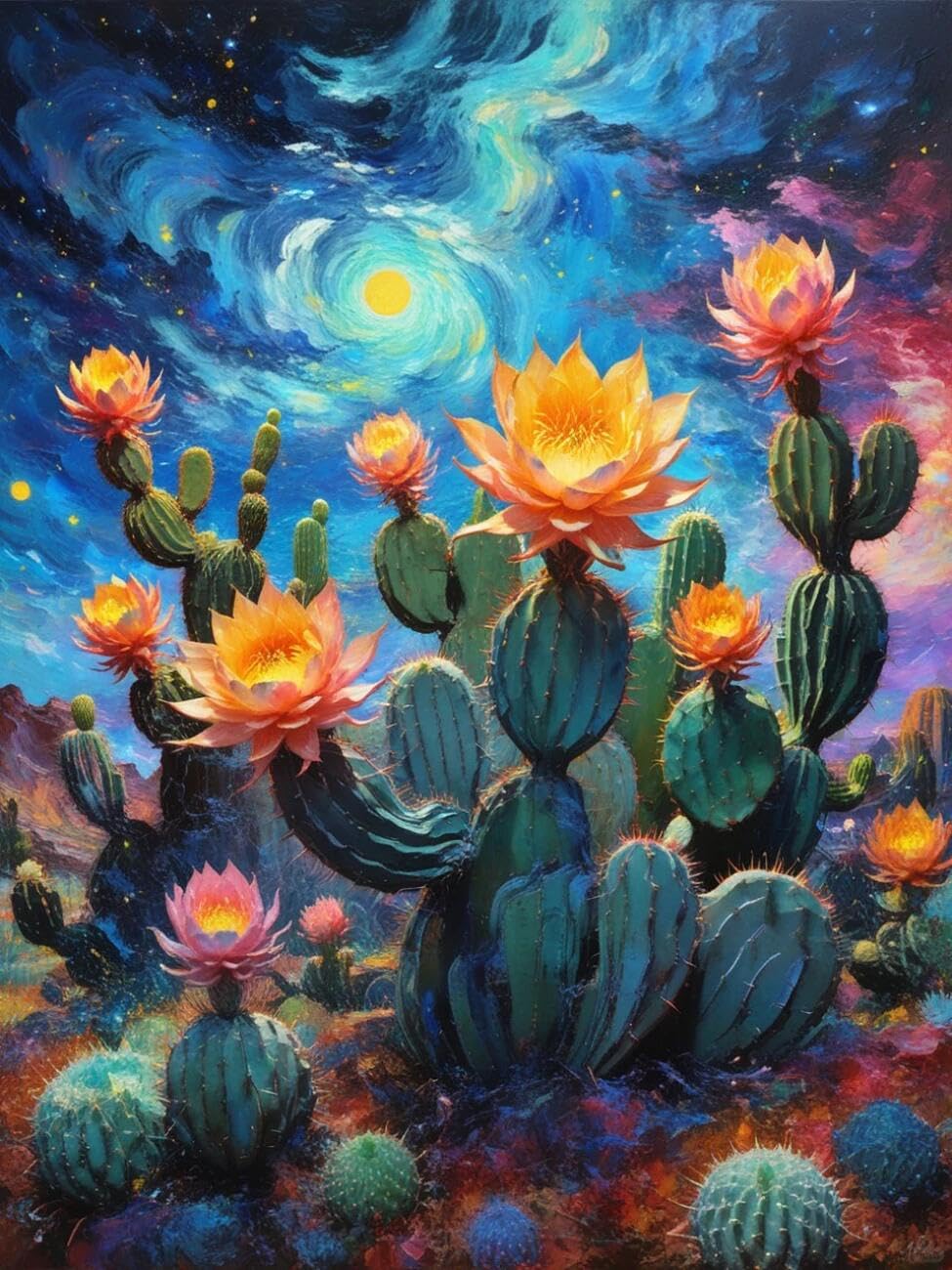 Henypt Cross Stitch Kit Cacti and Landscape Flowers DIY Arts Aand Craft Kit for Beginners The Elderly with Accessories Handmade DIY/Gifts 14CT 80x100cm