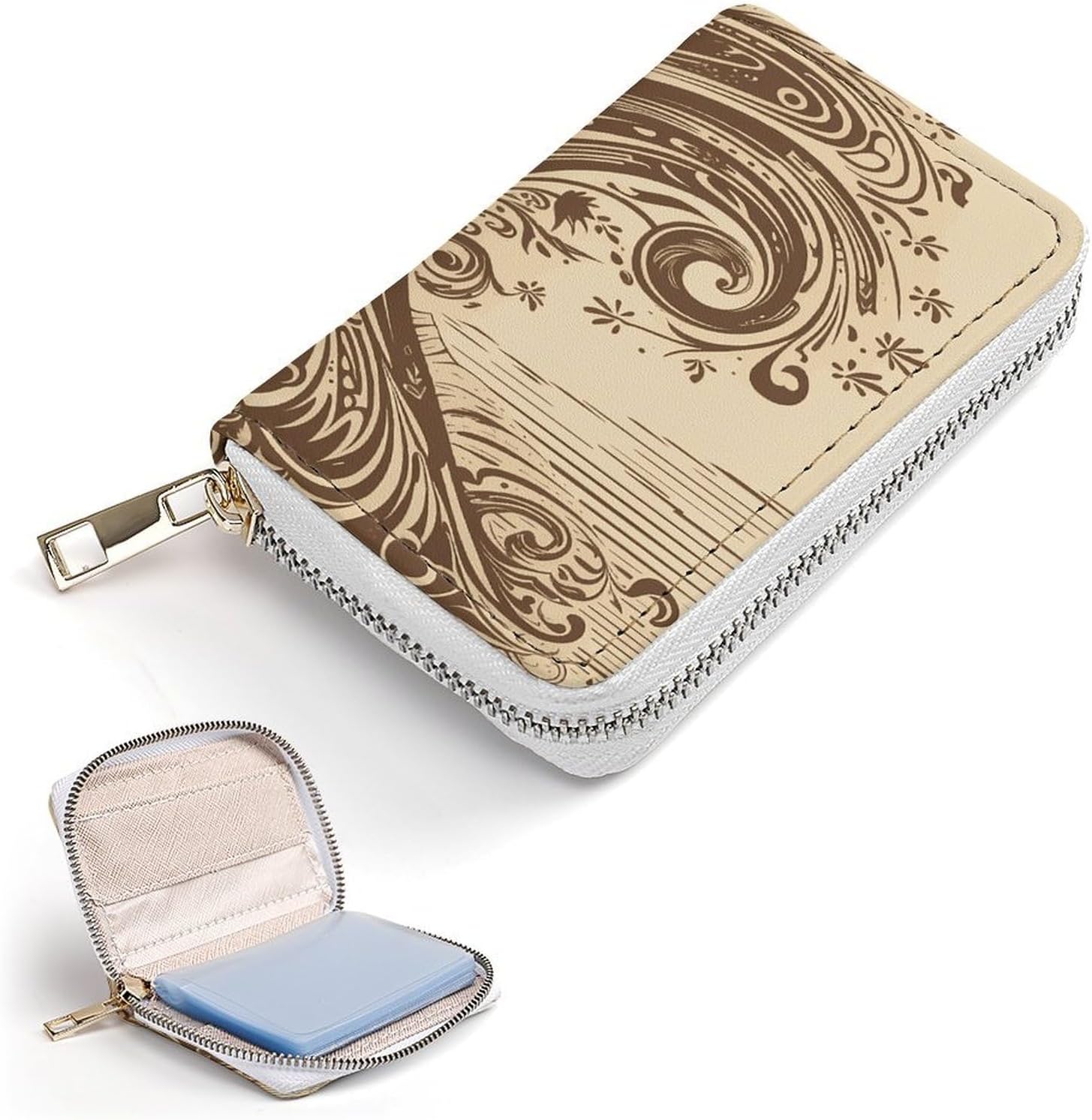 Brown Pattern Tree Card Holder RFID Blocking,Credit Card Wallet for Women And Men,Card Case Organizer Bag with Zipper
