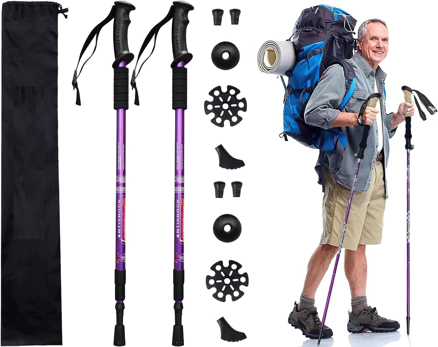 Hiking Trekking Poles, Collapsible, Lightweight, Anti Shock, Hiking or Walking Sticks, Adjustable Hiking Pole for Men and Women, All Terrain Accessories and Carry Bag (Purple, 2) (B0DF6CMPG9) Amazon Price History, Amazon Price Tracker